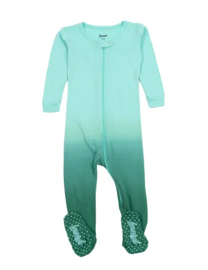 Kids Footed Aqua Ombré Tie Dye Cotton Pajamas