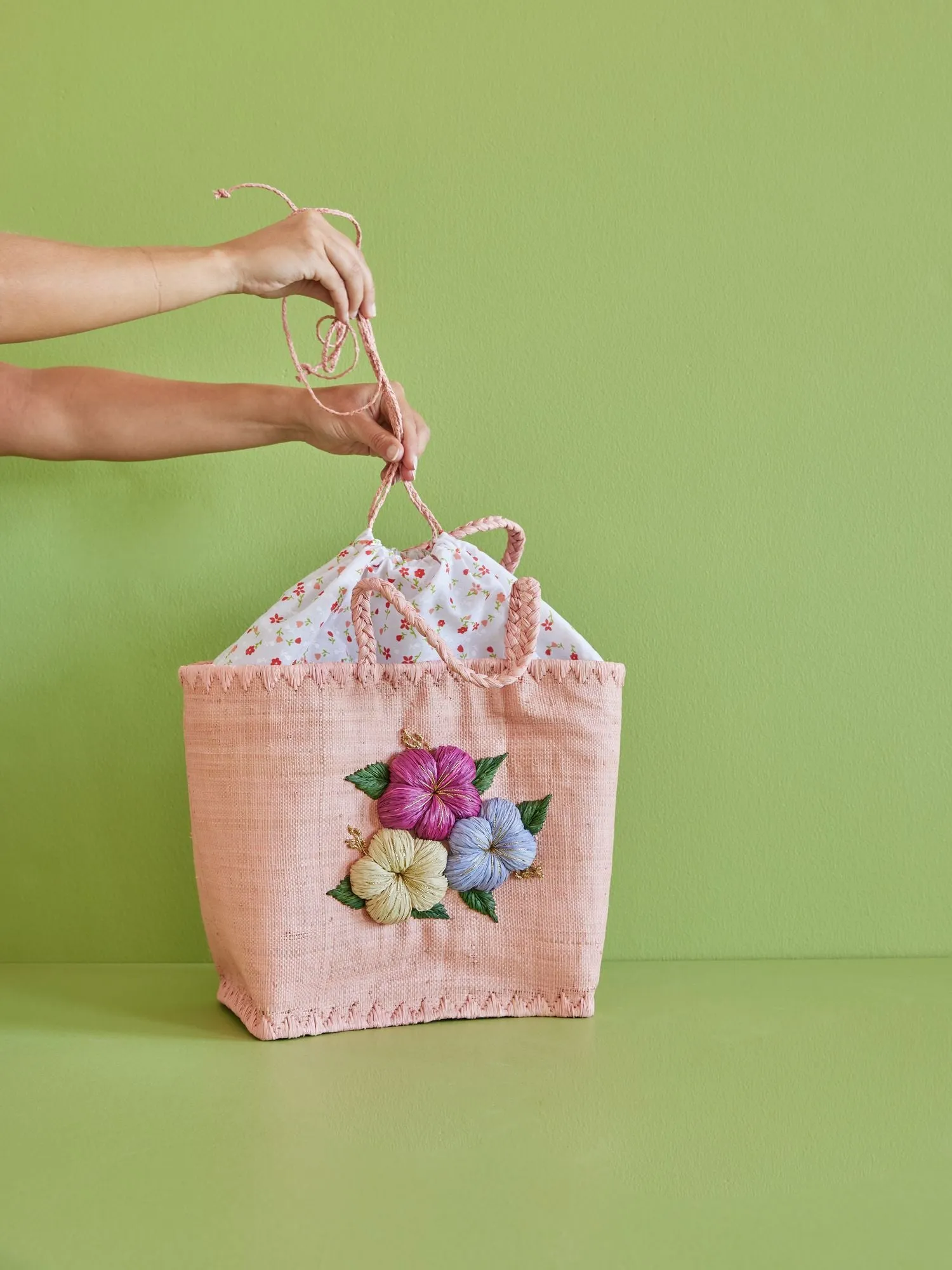 Large Raffia Bag - Soft Pink