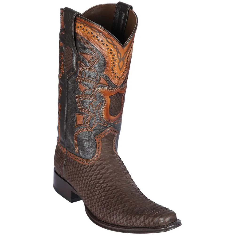 Los Altos Boots Mens #76N5707 European Square Toe | Genuine Python Leather Boots | Color Suede Brown