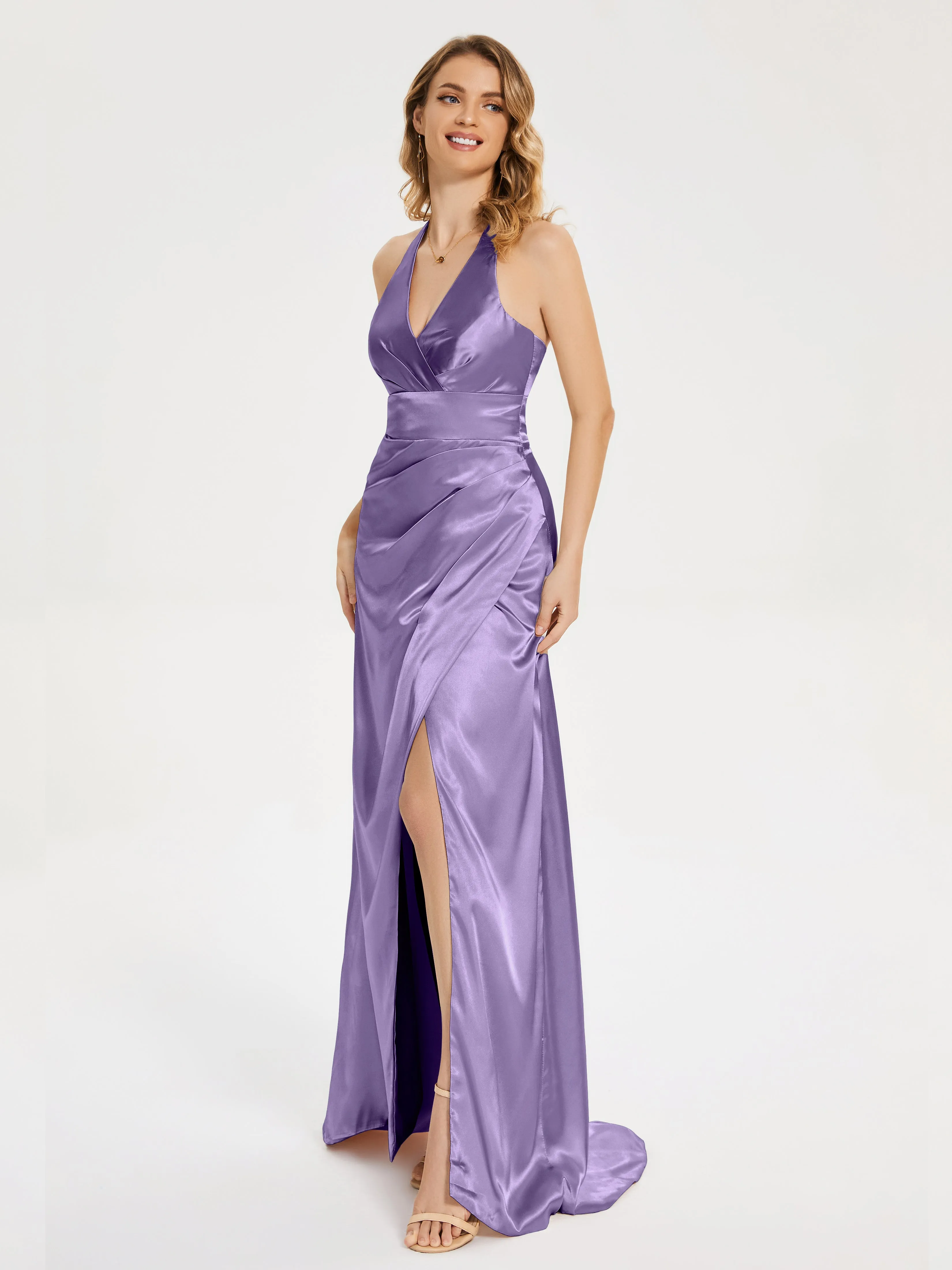 Mariana Ruched Split Soft Satin Dresses