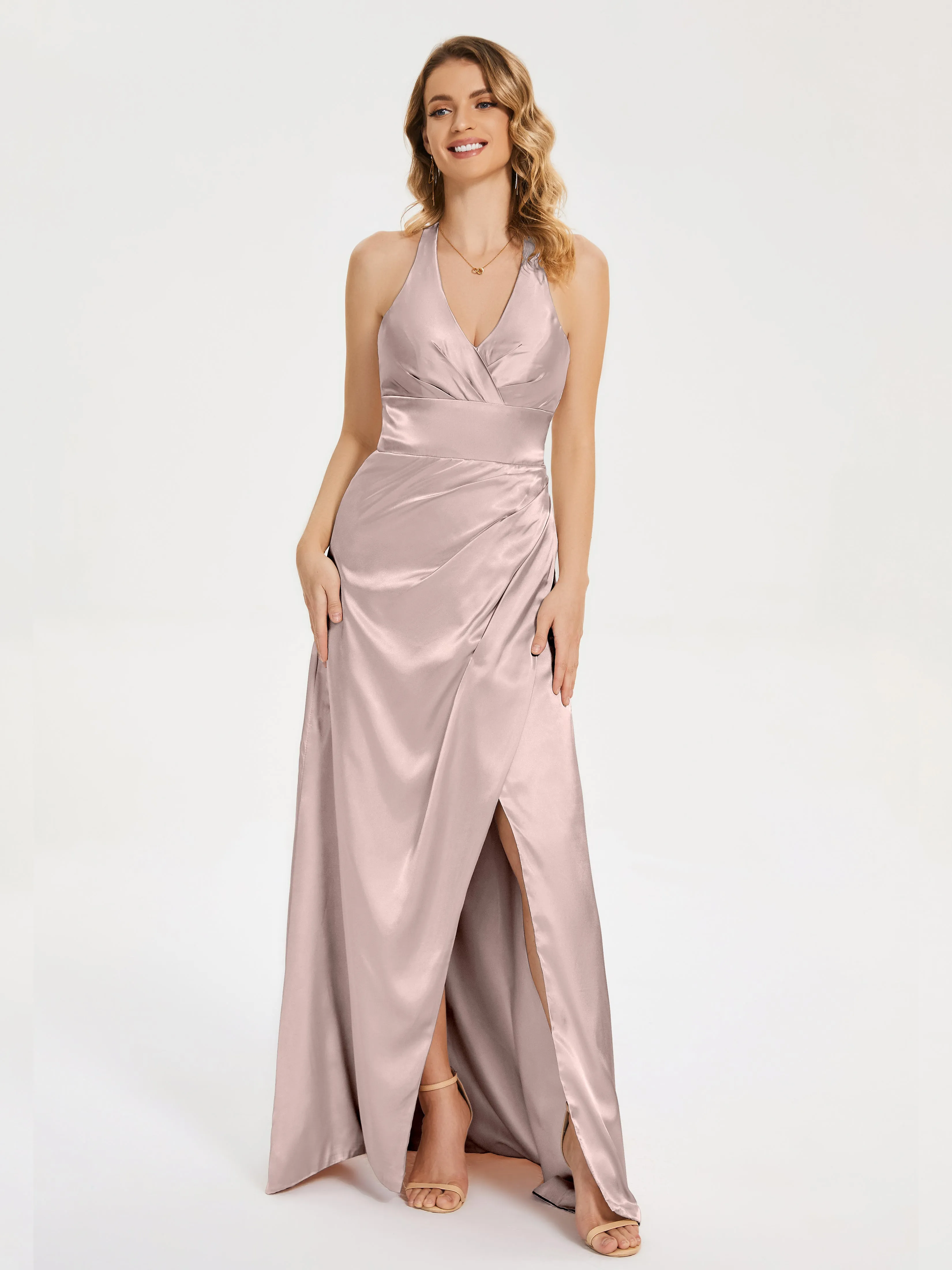 Mariana Ruched Split Soft Satin Dresses