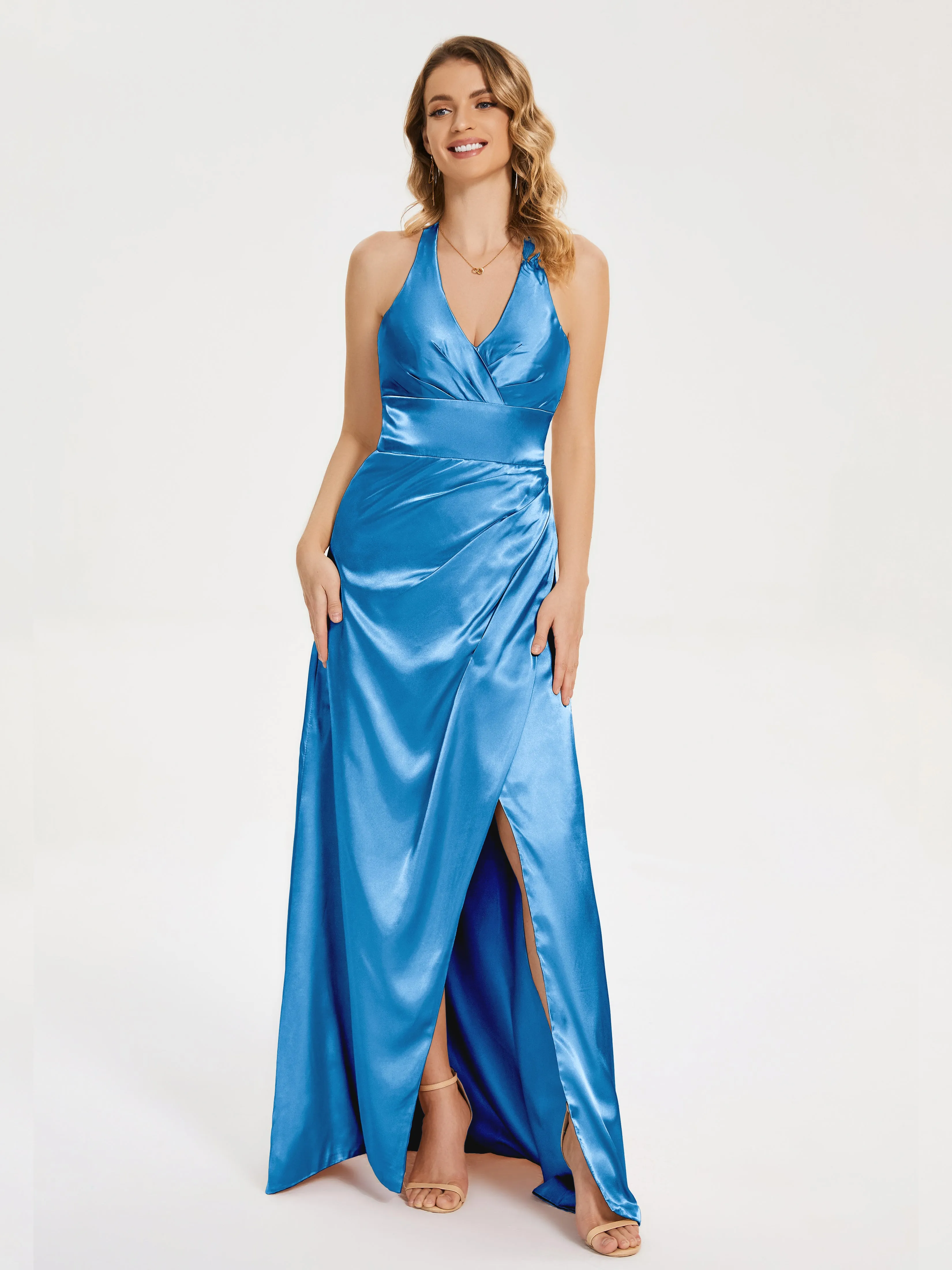 Mariana Ruched Split Soft Satin Dresses