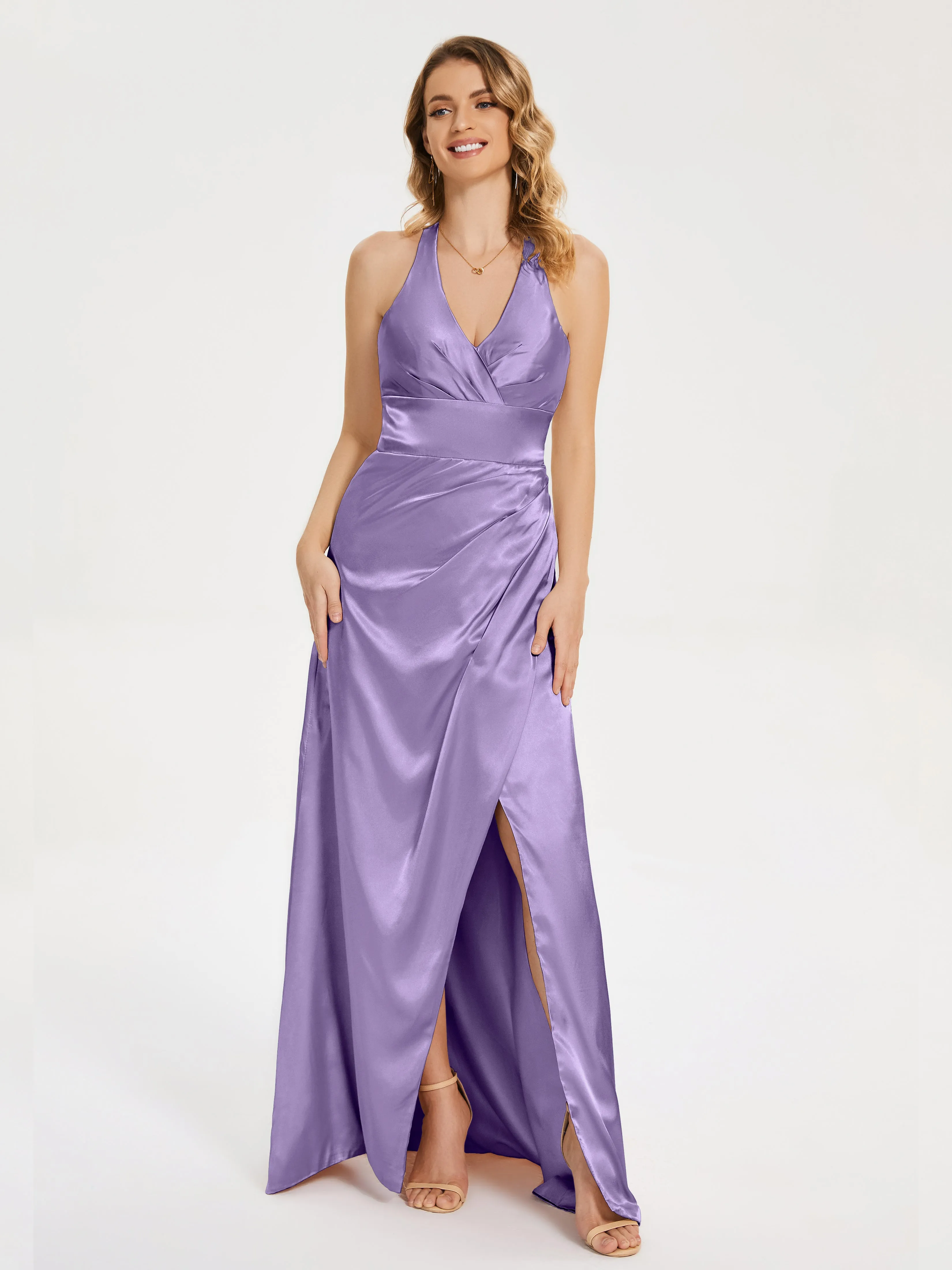 Mariana Ruched Split Soft Satin Dresses