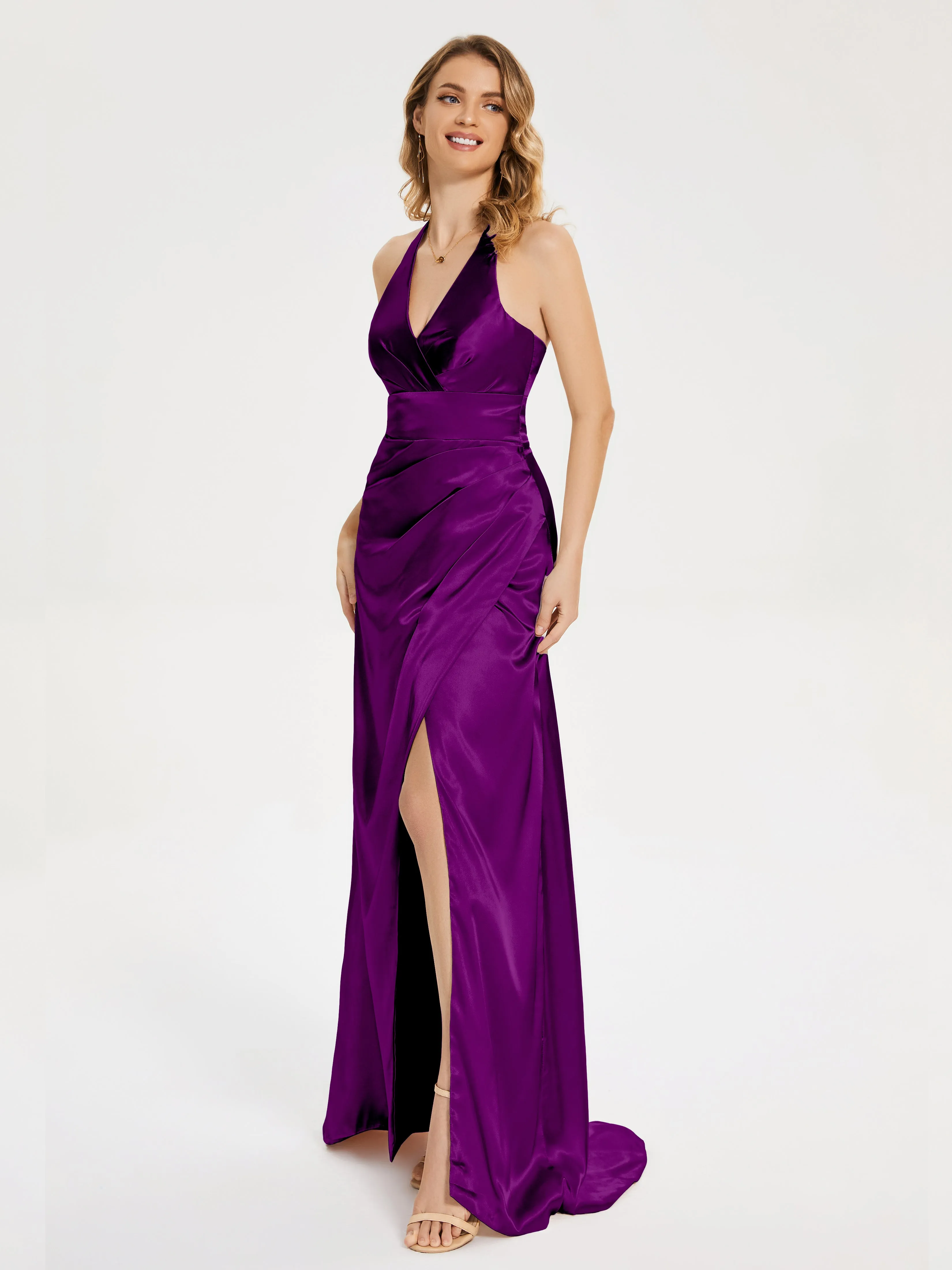 Mariana Ruched Split Soft Satin Dresses