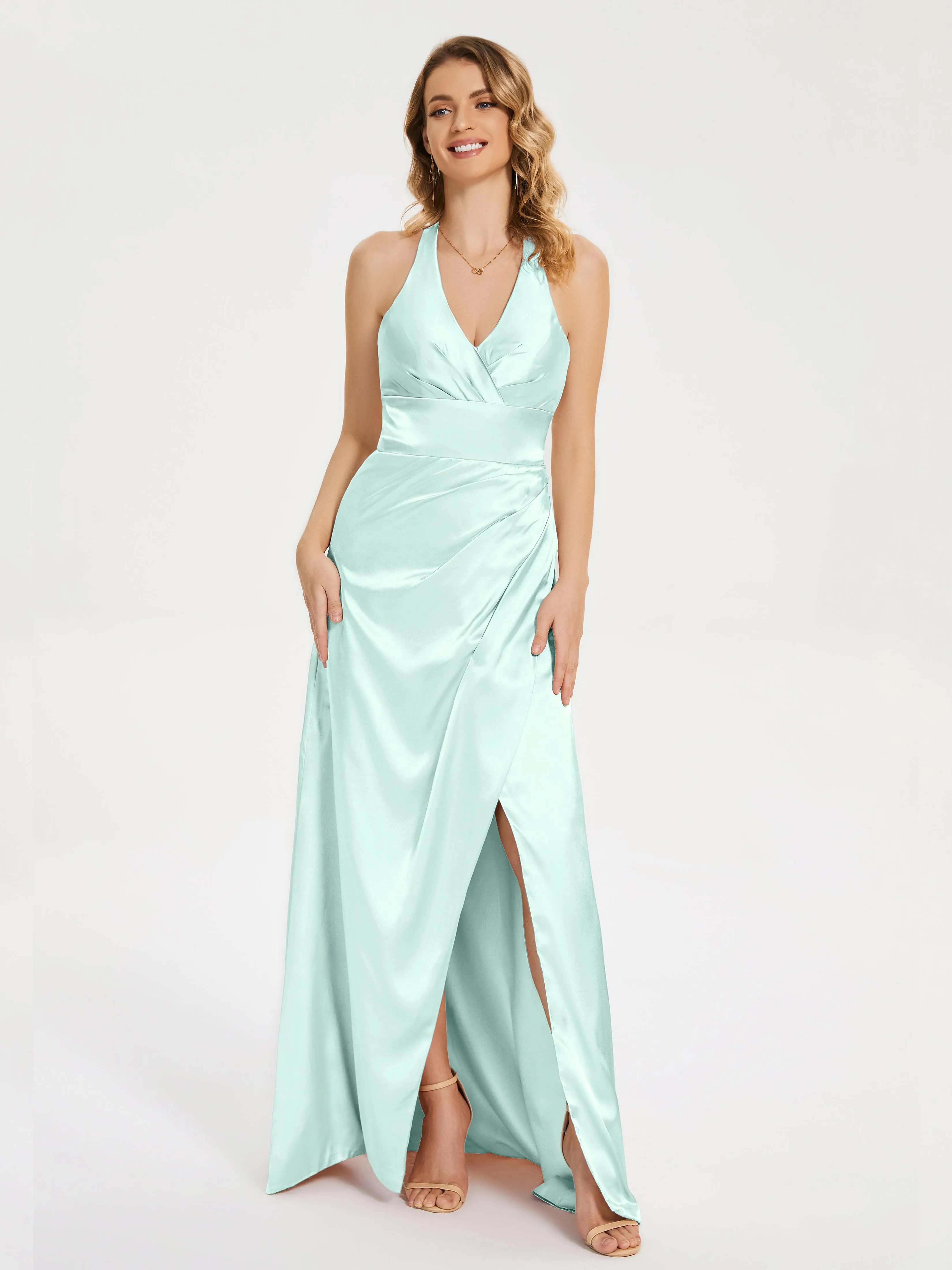 Mariana Ruched Split Soft Satin Dresses