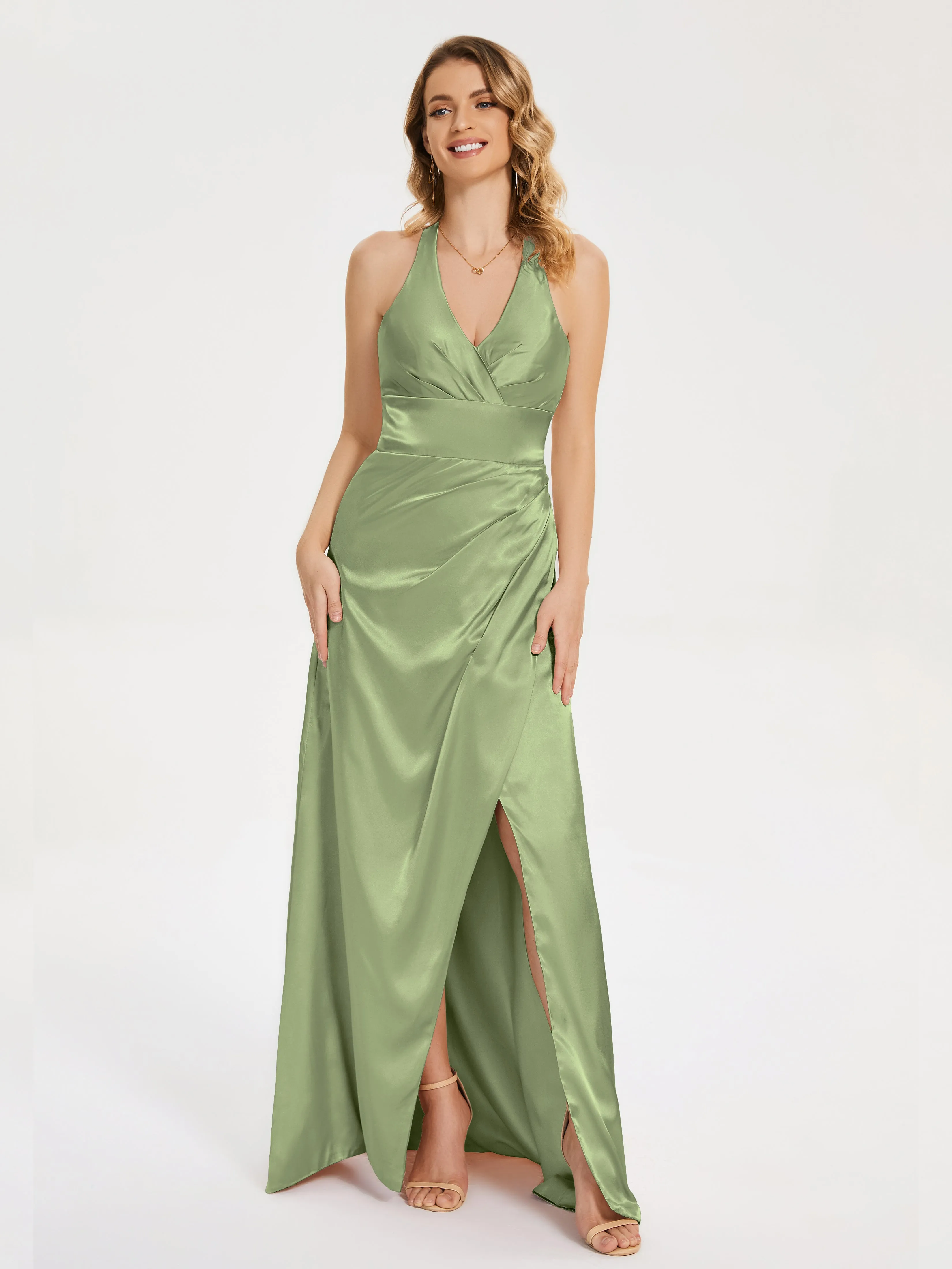 Mariana Ruched Split Soft Satin Dresses