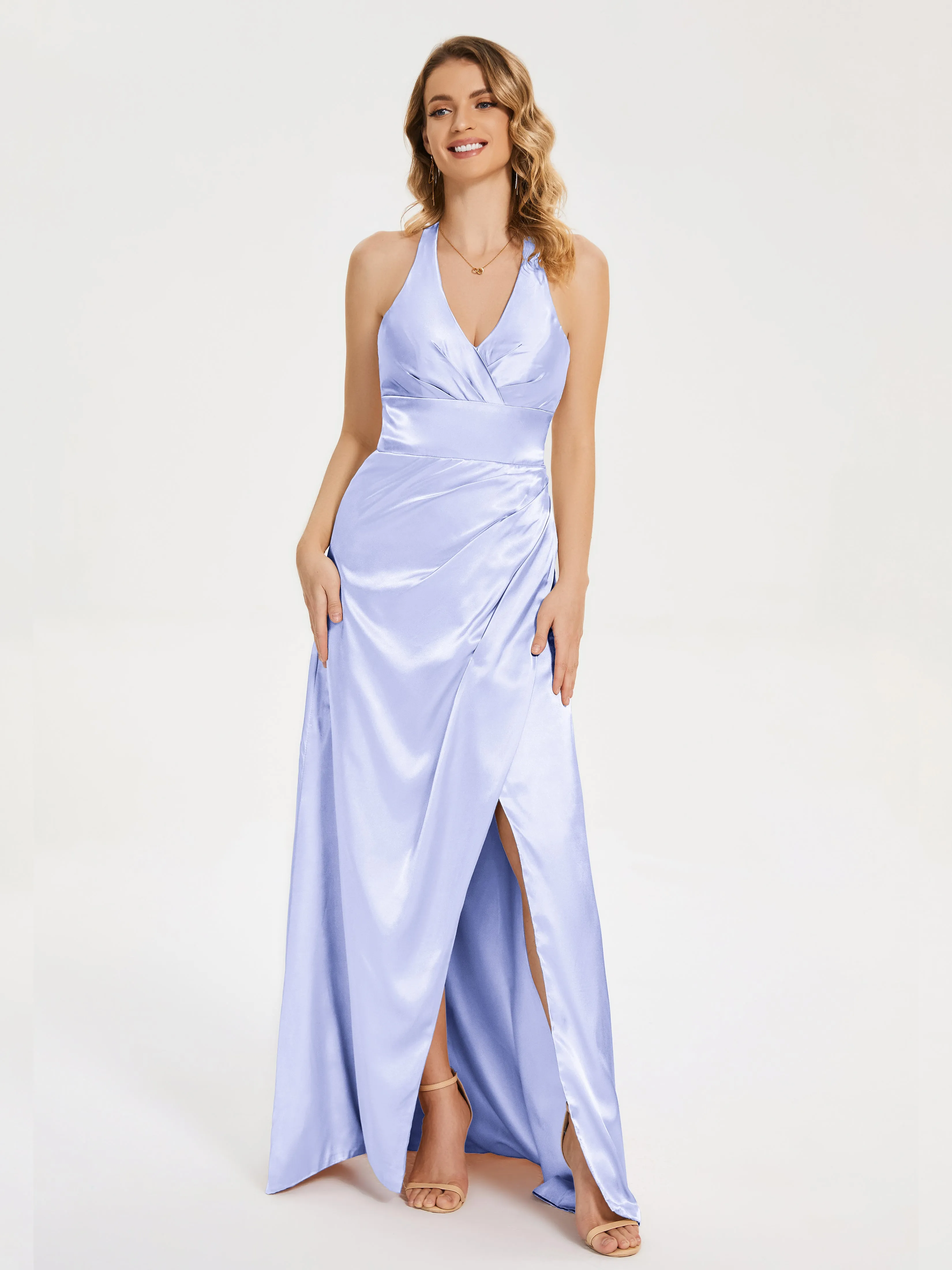 Mariana Ruched Split Soft Satin Dresses