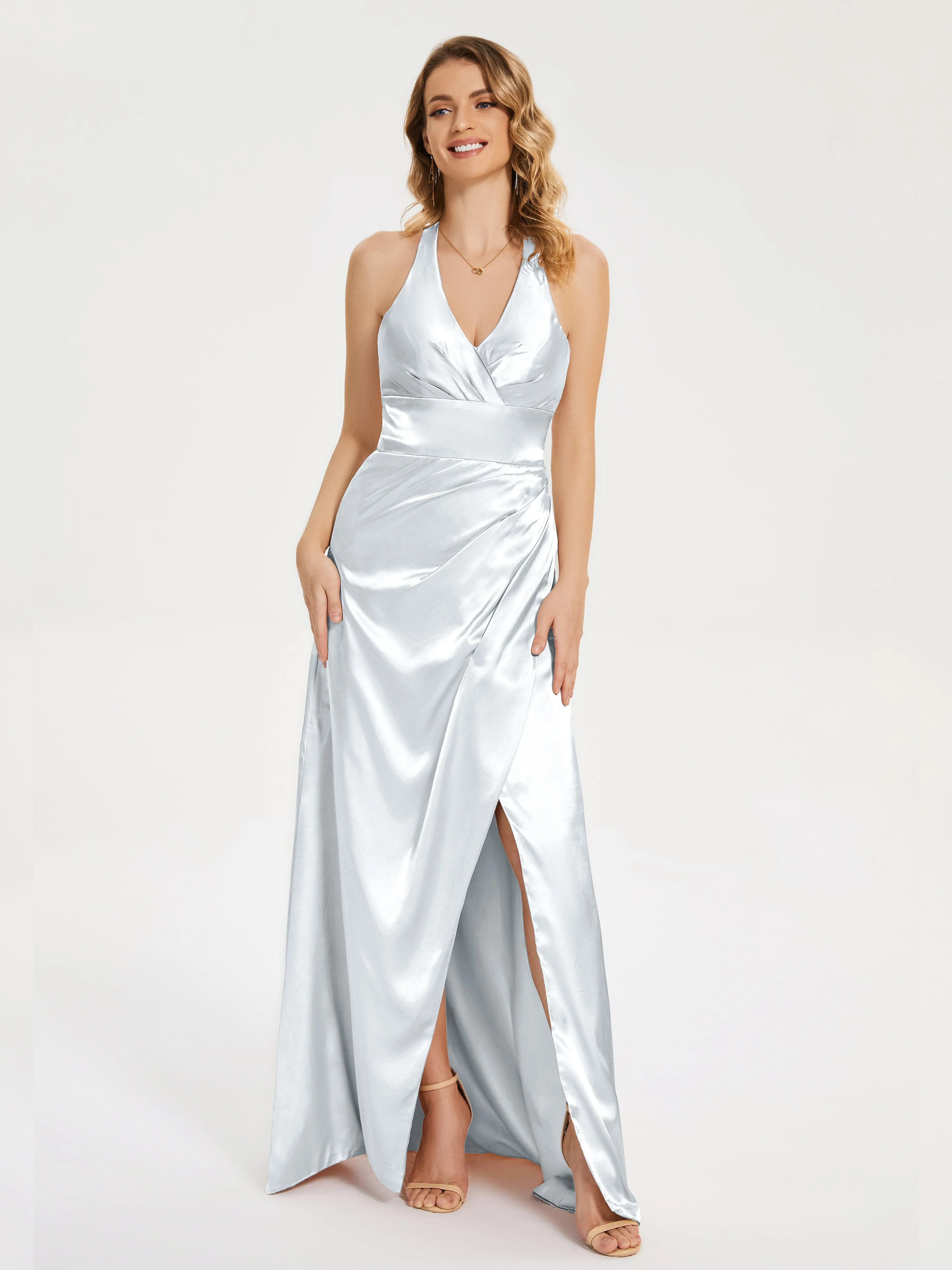 Mariana Ruched Split Soft Satin Dresses