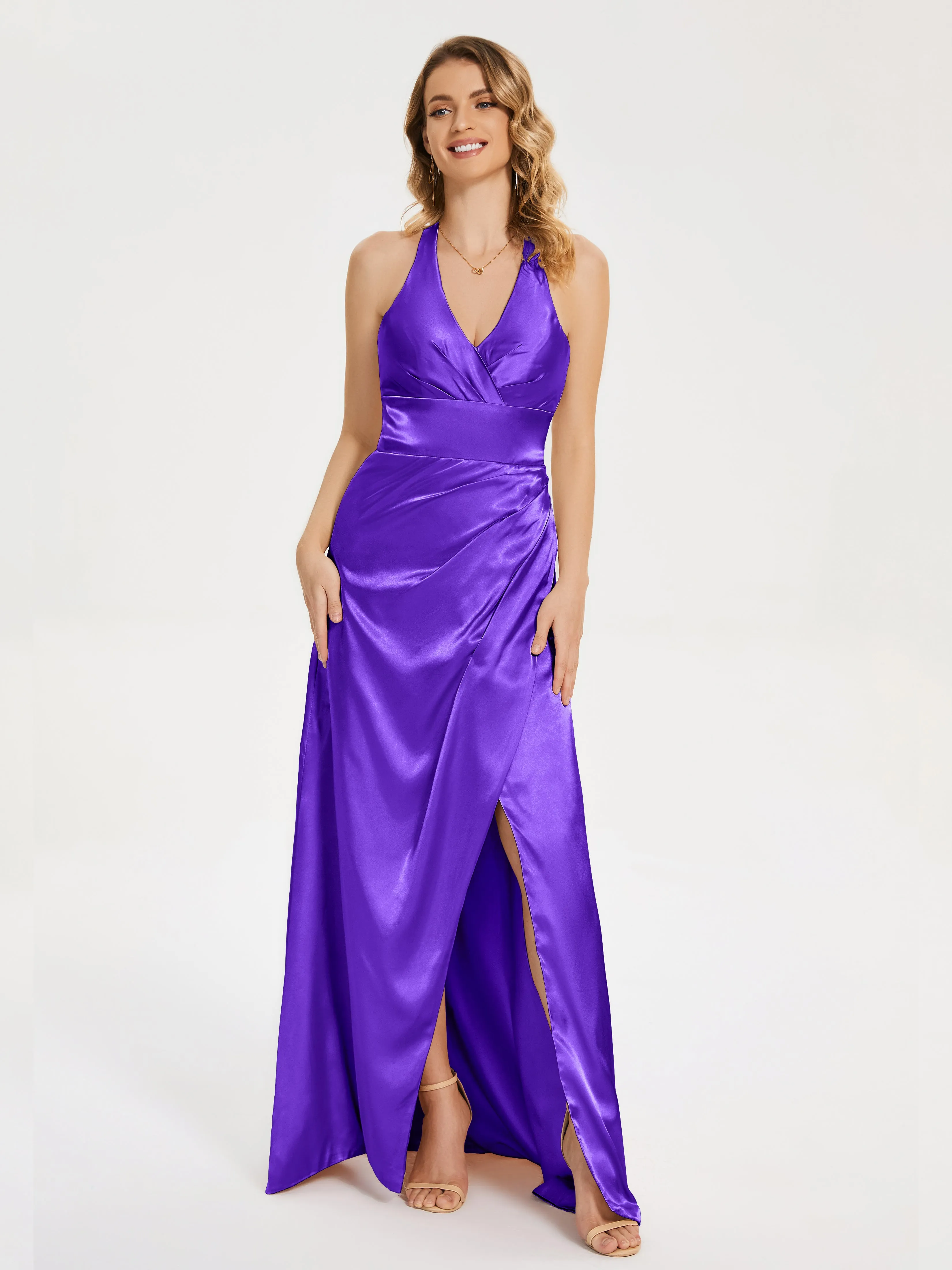 Mariana Ruched Split Soft Satin Dresses