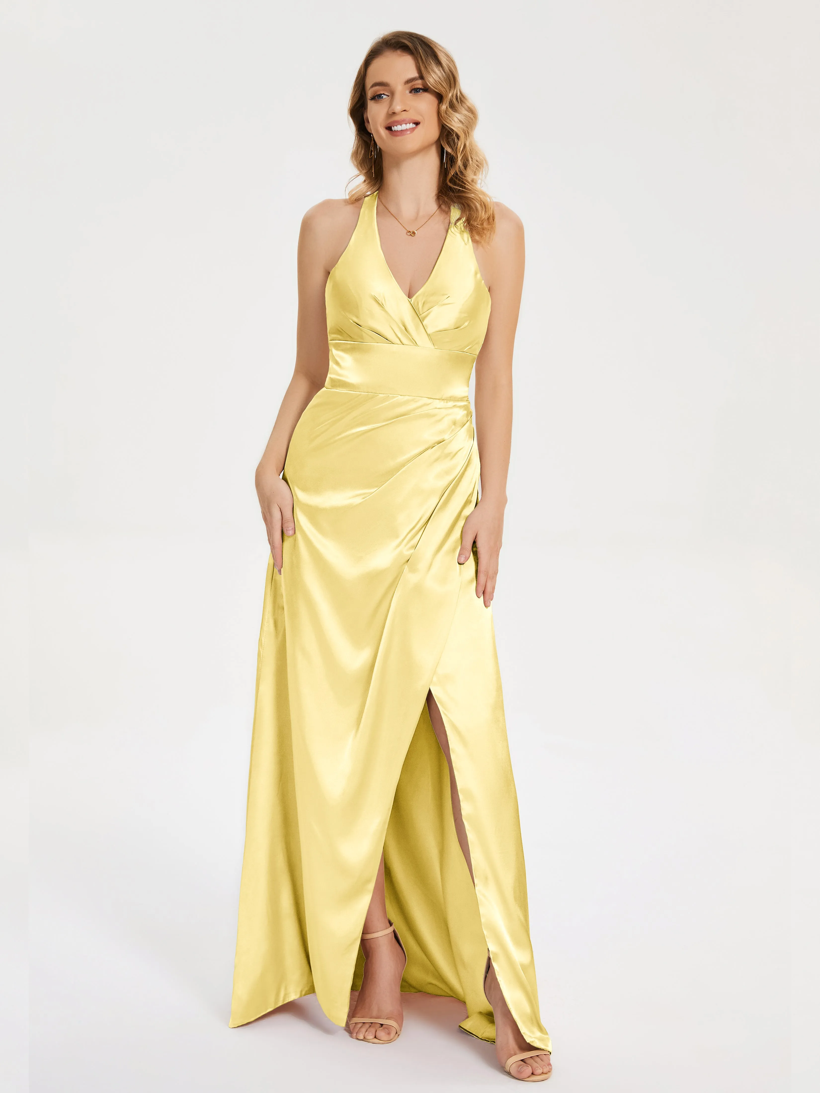 Mariana Ruched Split Soft Satin Dresses