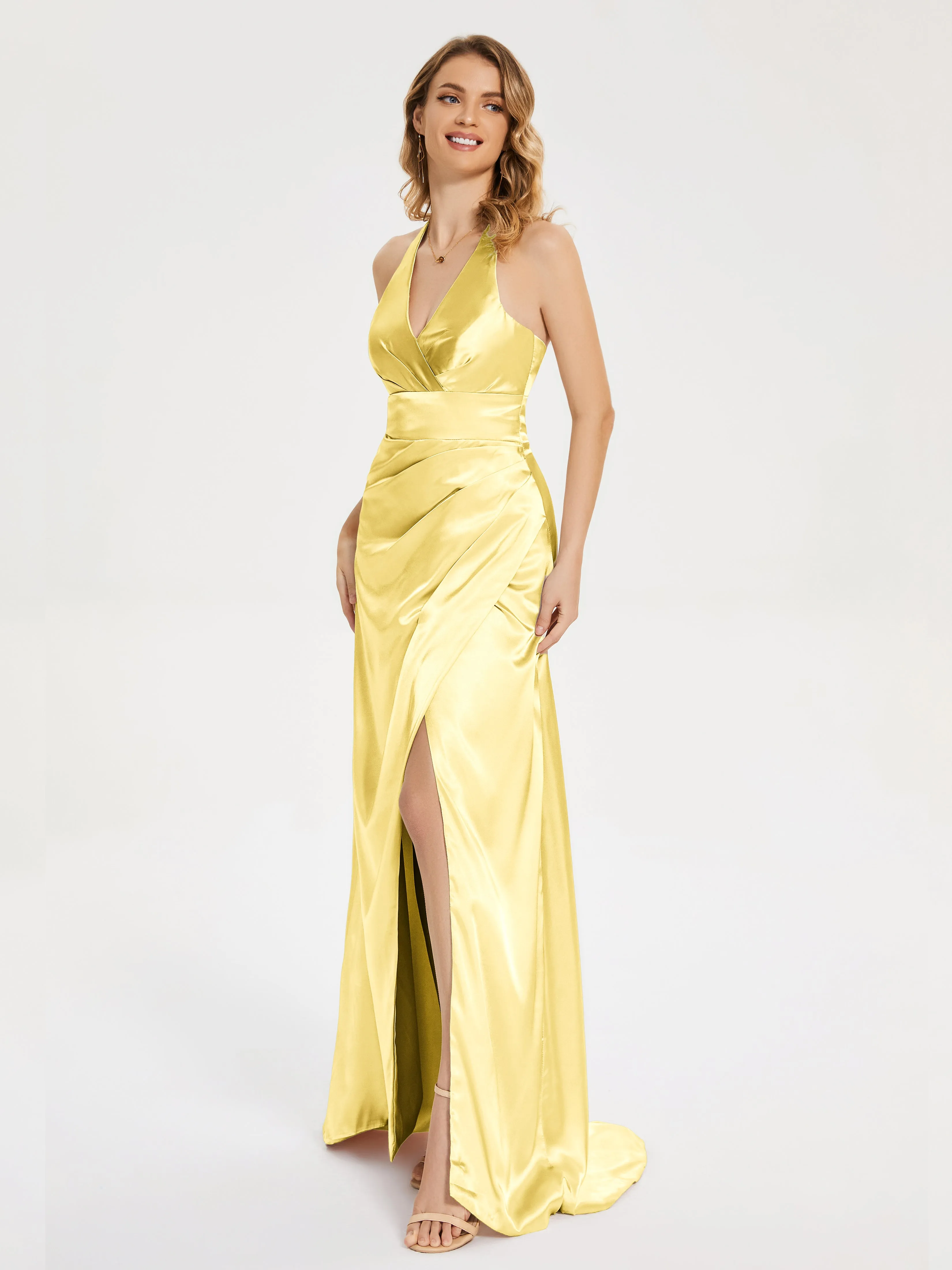 Mariana Ruched Split Soft Satin Dresses