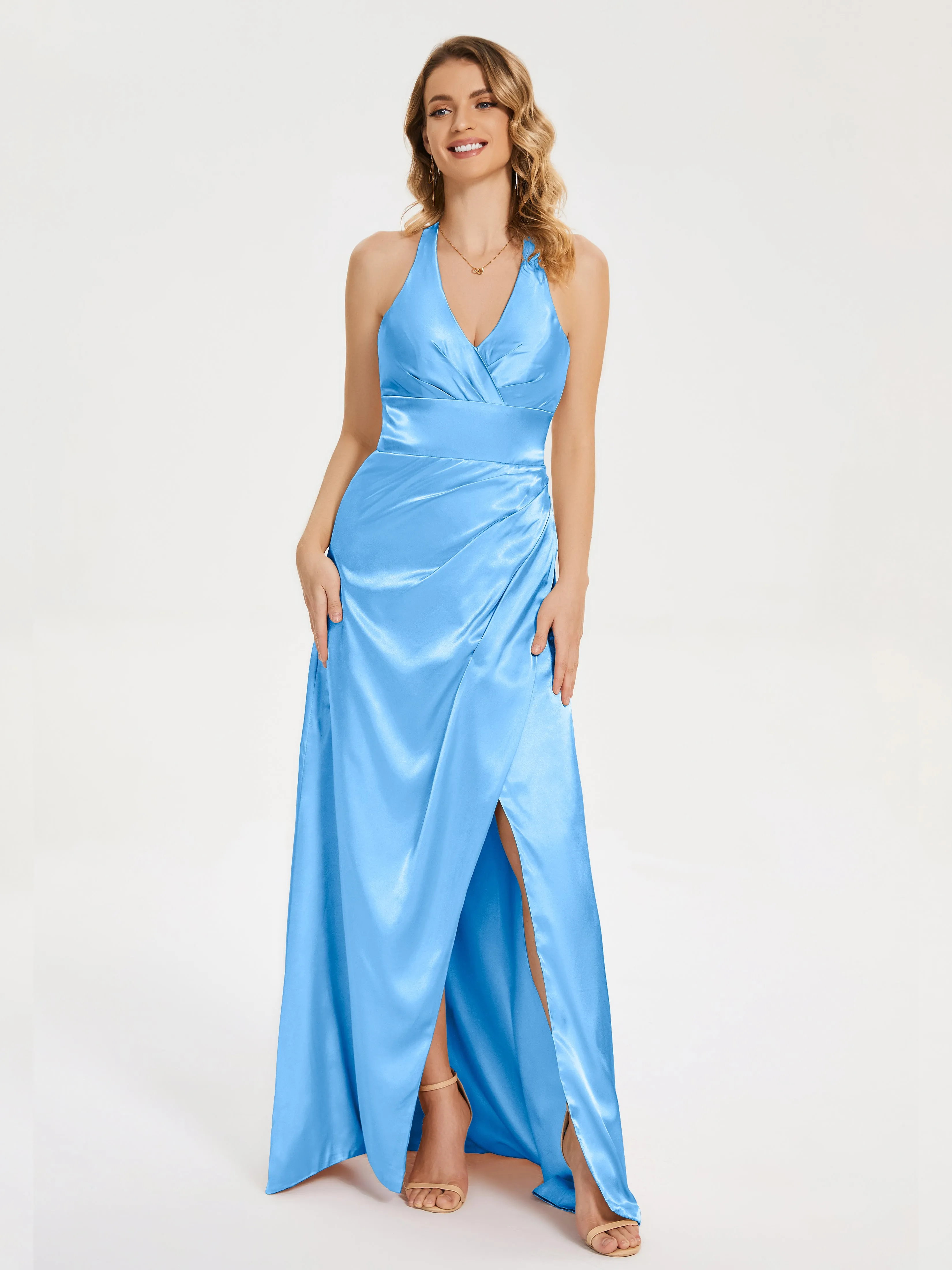 Mariana Ruched Split Soft Satin Dresses