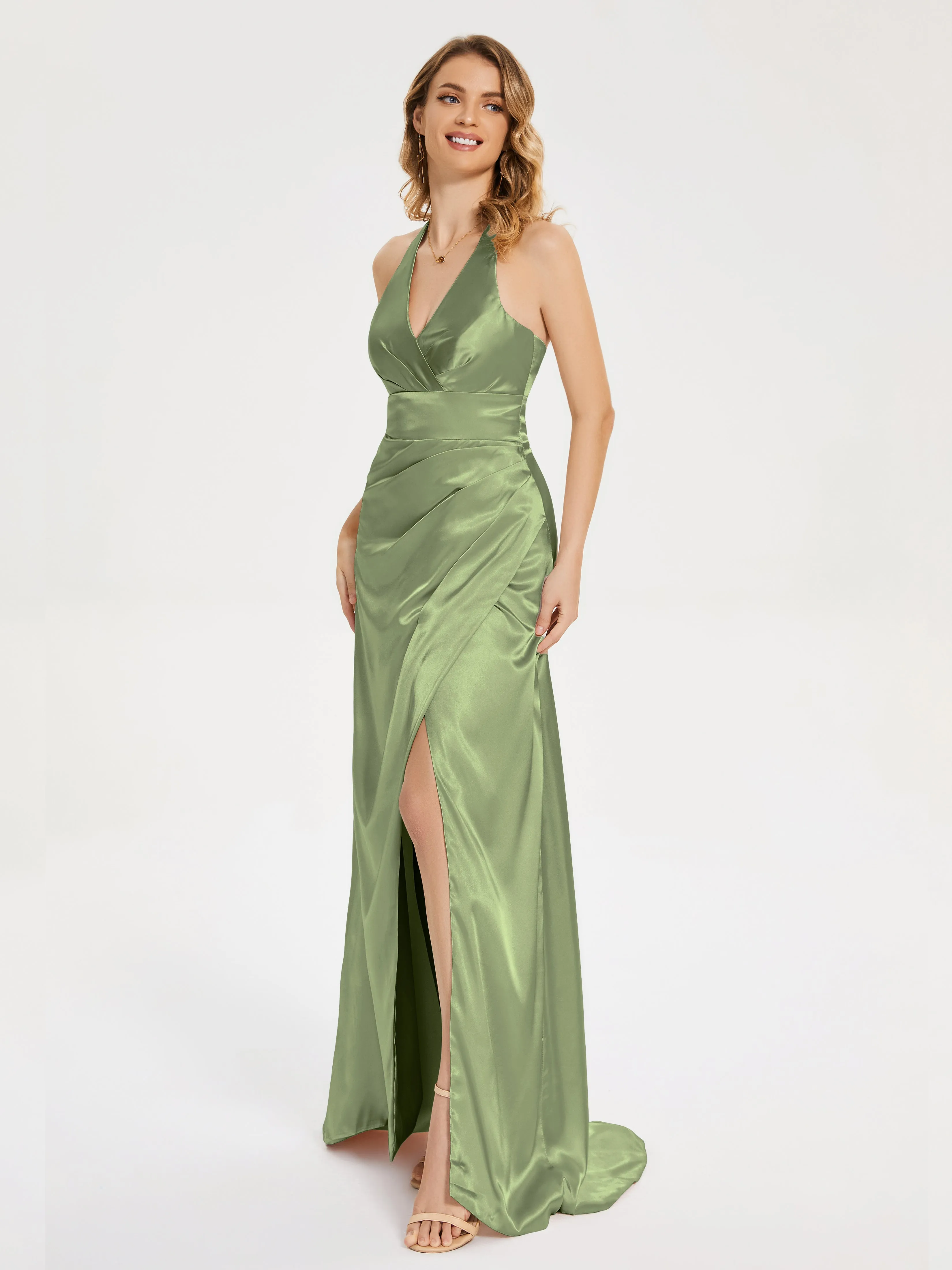 Mariana Ruched Split Soft Satin Dresses