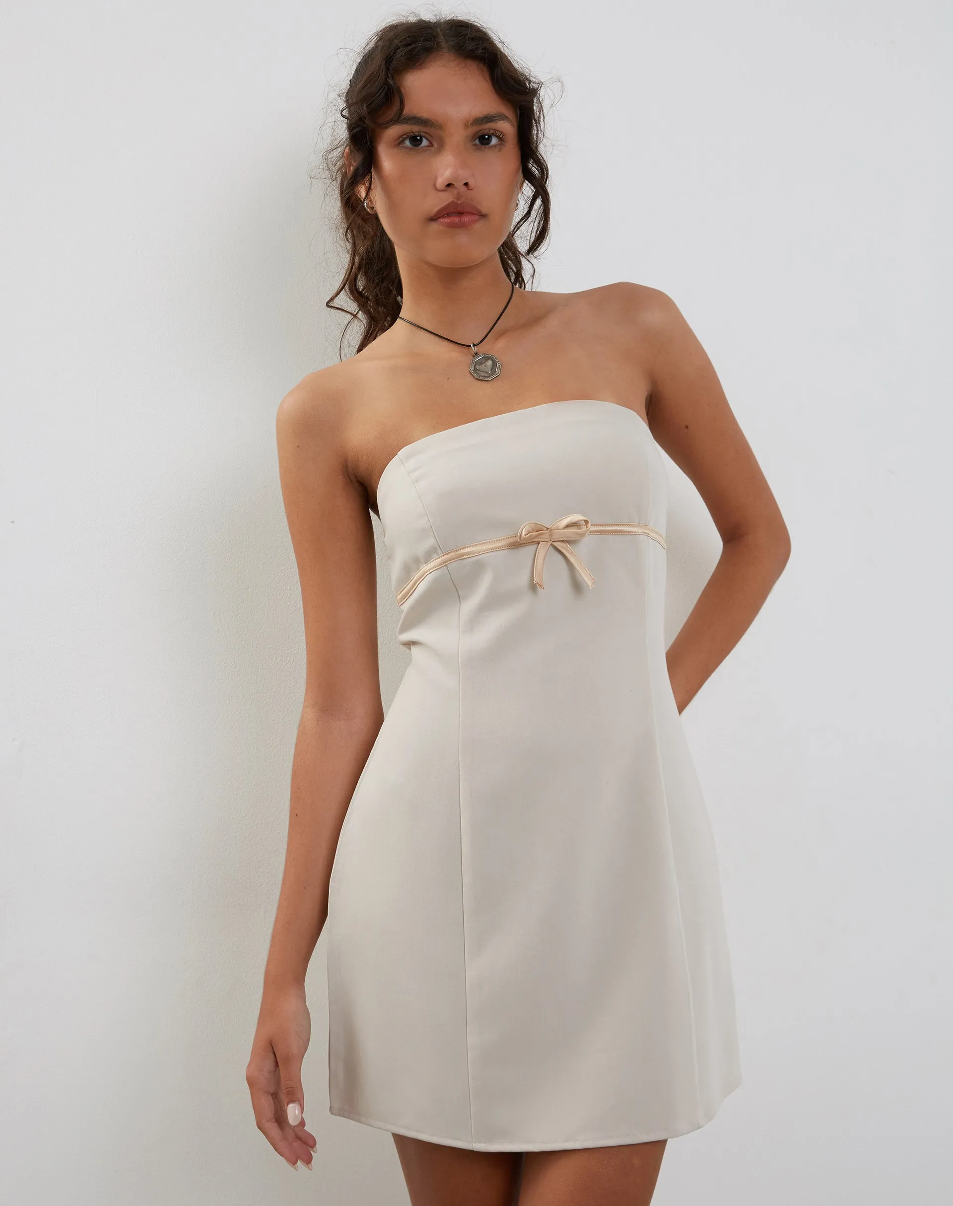 Merila Bandeau Mini Dress in Ivory Soft Tailoring