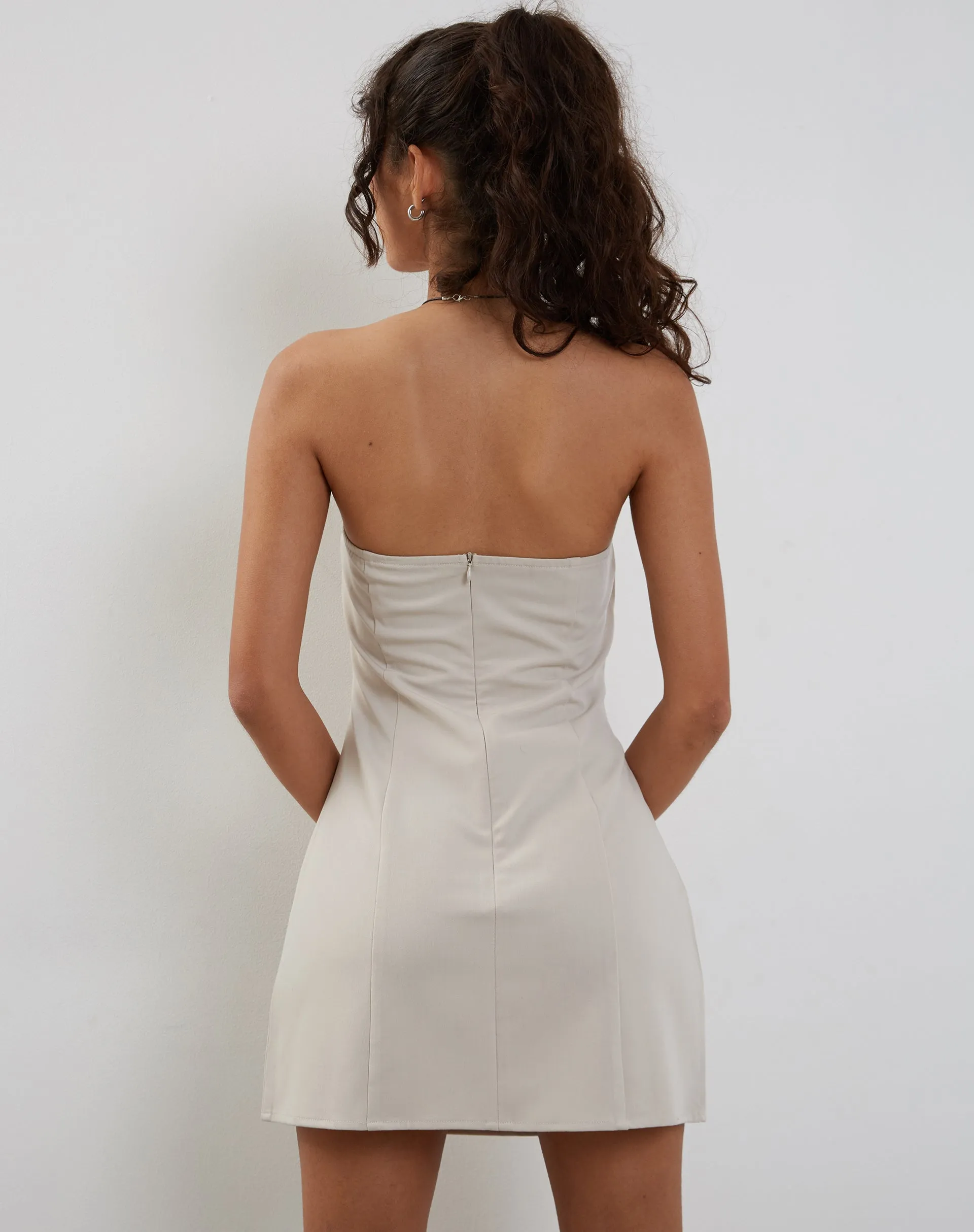 Merila Bandeau Mini Dress in Ivory Soft Tailoring