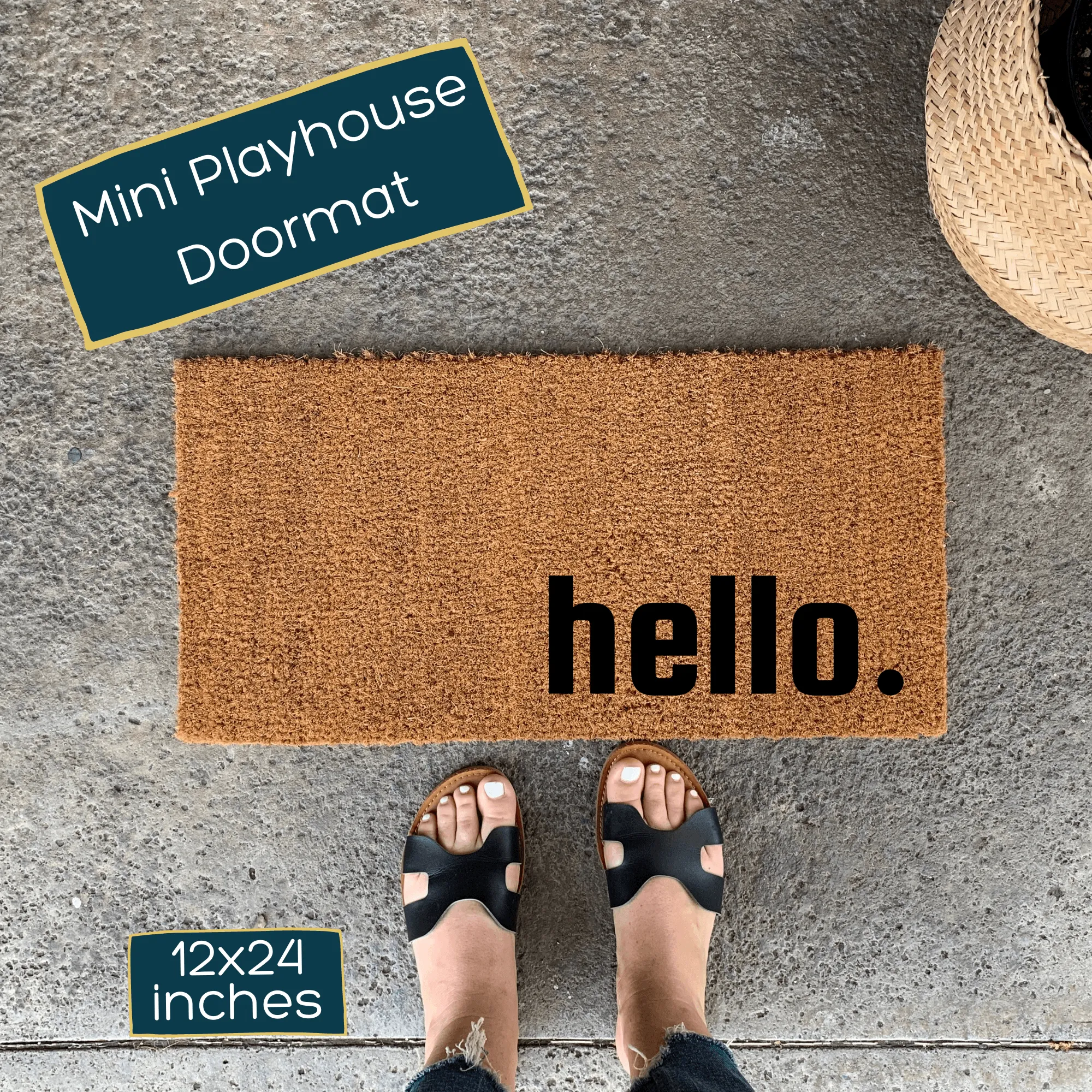 Mini hello. Playhouse Doormat -12" x 24"