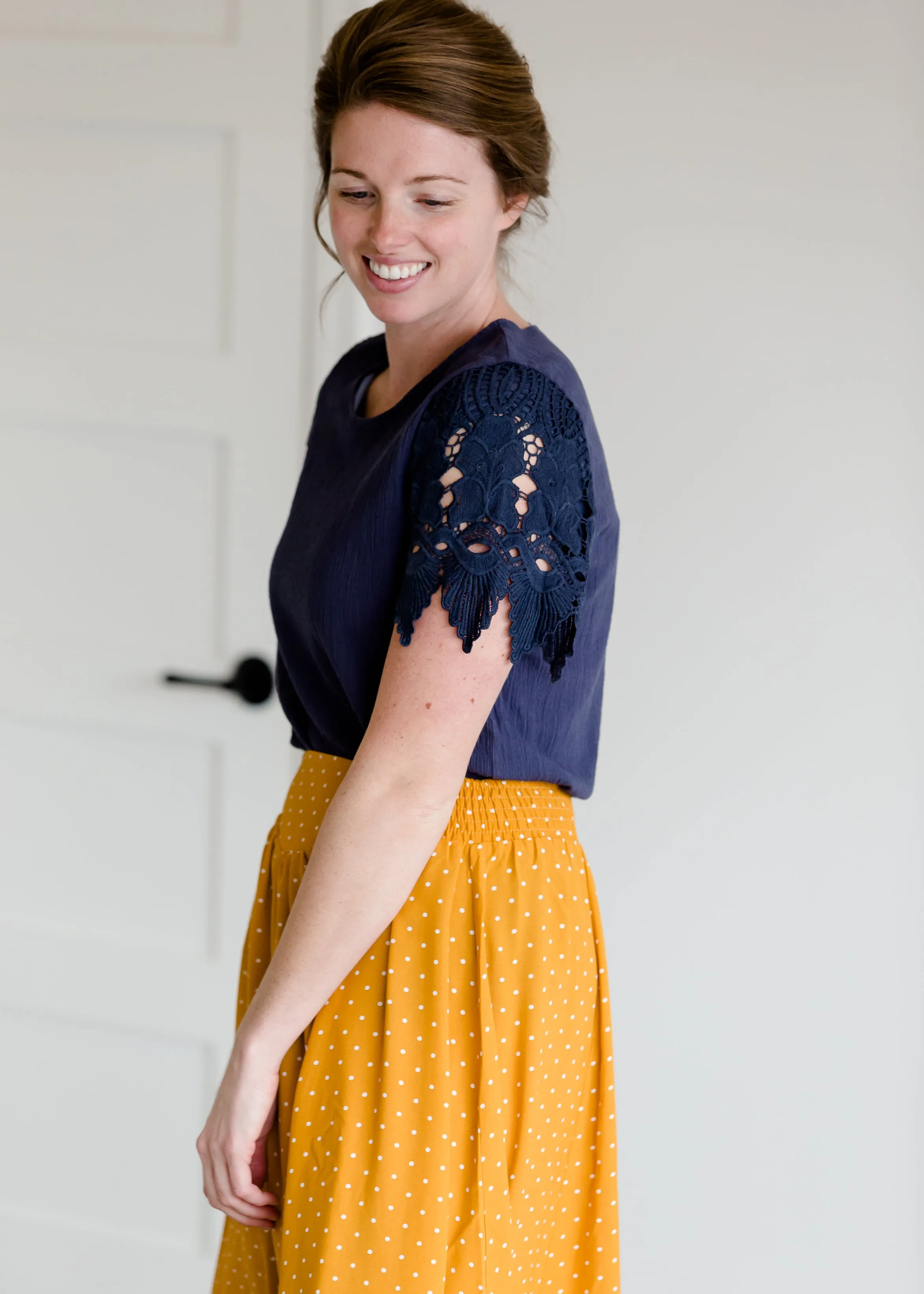 Navy Lace Detail Top - FINAL SALE