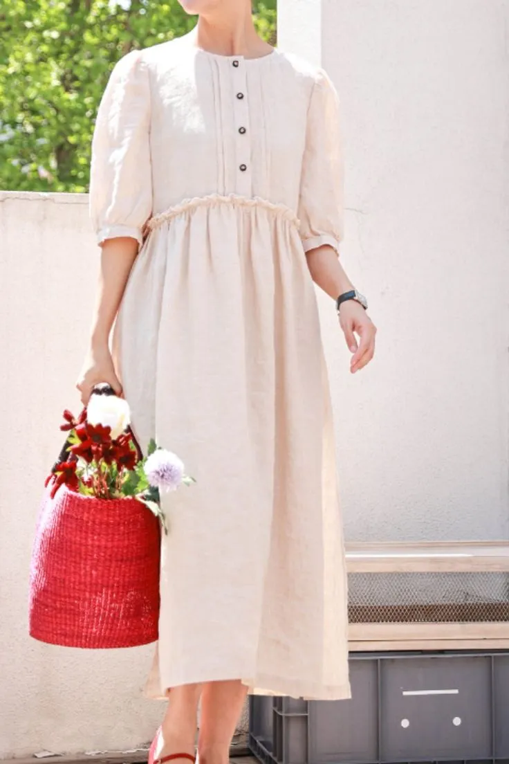 Off White Linen Dresses, Summer long Women Dresses ,Maxi Soft Linen Dress 9980