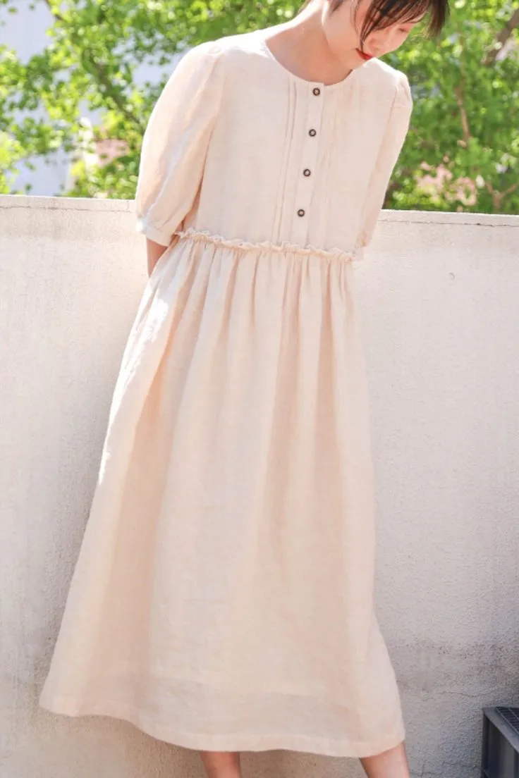 Off White Linen Dresses, Summer long Women Dresses ,Maxi Soft Linen Dress 9980