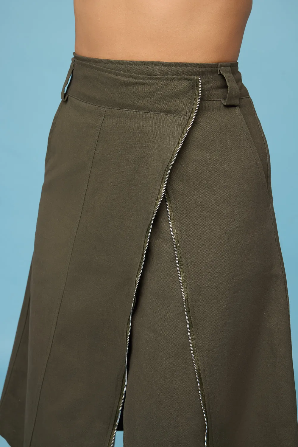 Olive Asymmetric Midi Skirt