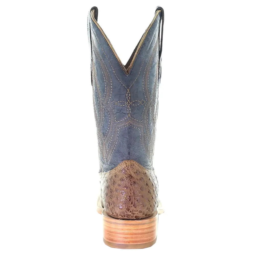 Ostrich Embroidered Square Toe Cowboy Boots