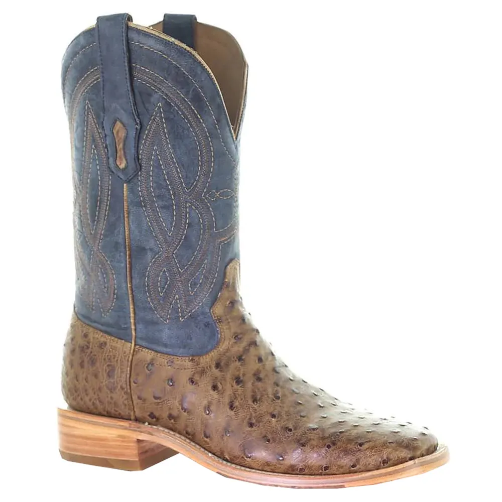 Ostrich Embroidered Square Toe Cowboy Boots