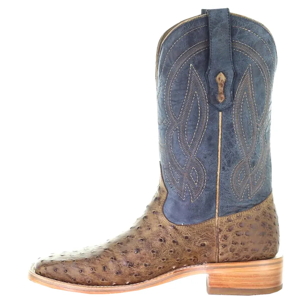 Ostrich Embroidered Square Toe Cowboy Boots