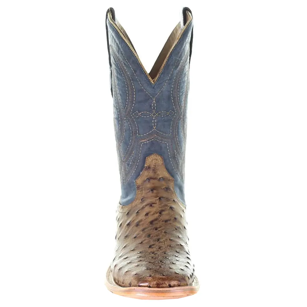 Ostrich Embroidered Square Toe Cowboy Boots