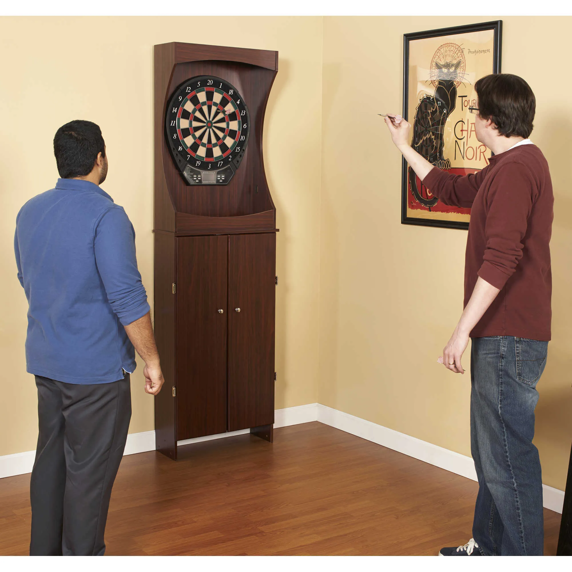 Outlaw Electronic Dartboard and 81-in Free-Standing Cabinet - Cherry Finish