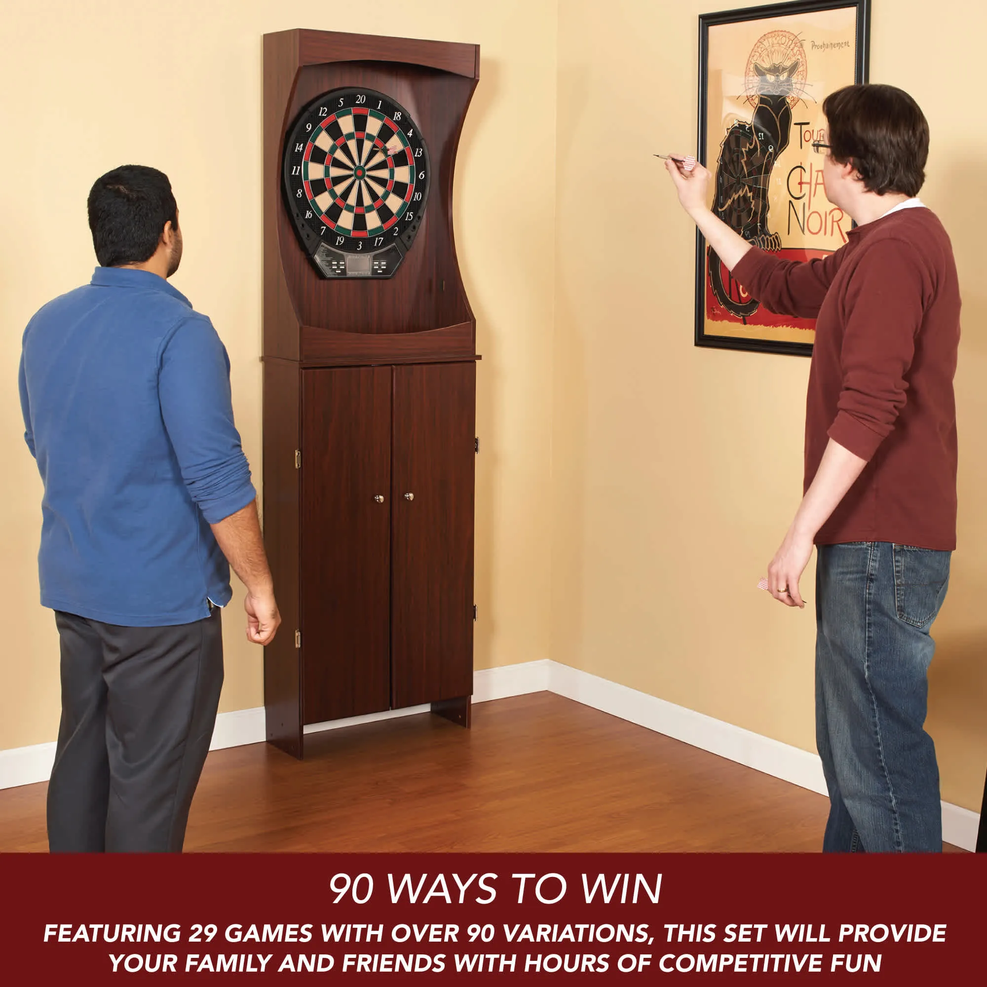 Outlaw Electronic Dartboard and 81-in Free-Standing Cabinet - Cherry Finish