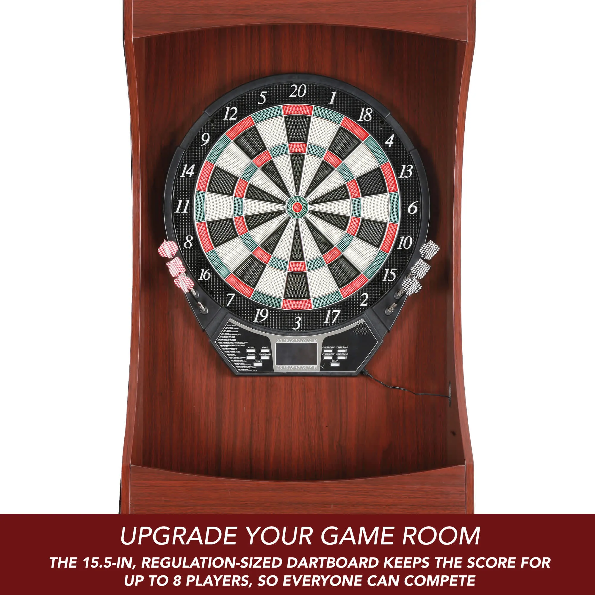 Outlaw Electronic Dartboard and 81-in Free-Standing Cabinet - Cherry Finish