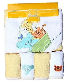 Owen 5pc Starter Hooded Towel & Washcloth Set 30 x 30" - 100% cotton - 6 Designs