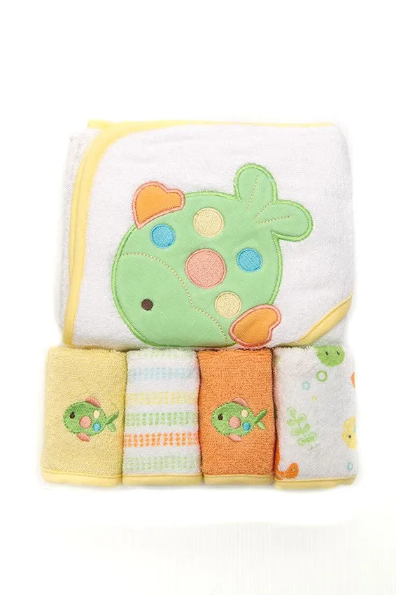 Owen 5pc Starter Hooded Towel & Washcloth Set 30 x 30" - 100% cotton - 6 Designs