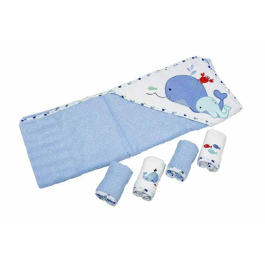 Owen 5pc Starter Hooded Towel & Washcloth Set 30 x 30" - 100% cotton - 6 Designs