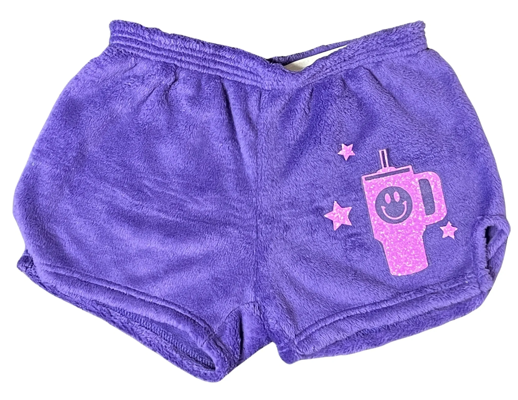 Pajama Shorts (girls) - Solid Shorts with Smiley Cup & Stars