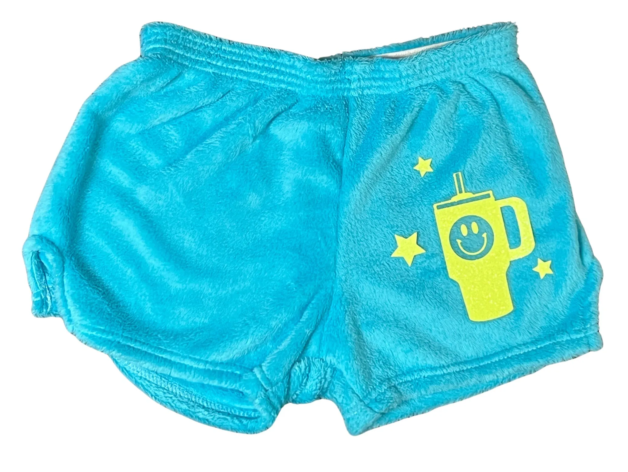 Pajama Shorts (girls) - Solid Shorts with Smiley Cup & Stars