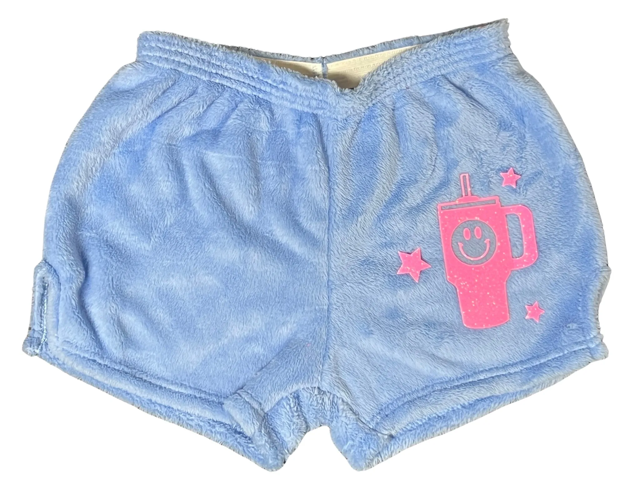 Pajama Shorts (girls) - Solid Shorts with Smiley Cup & Stars