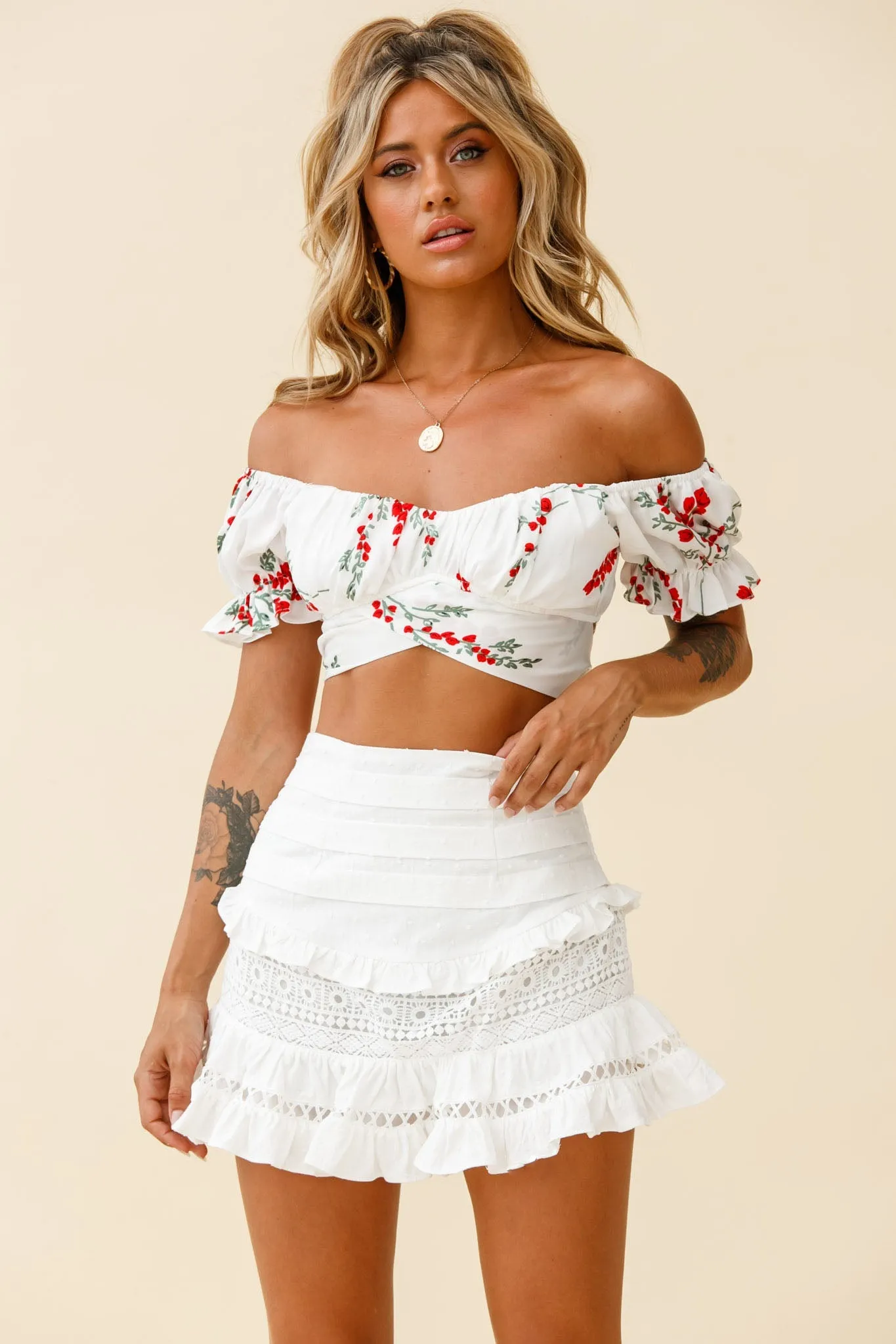 Perfect Timing Pleated Waist Frill Trim Mini Skirt White