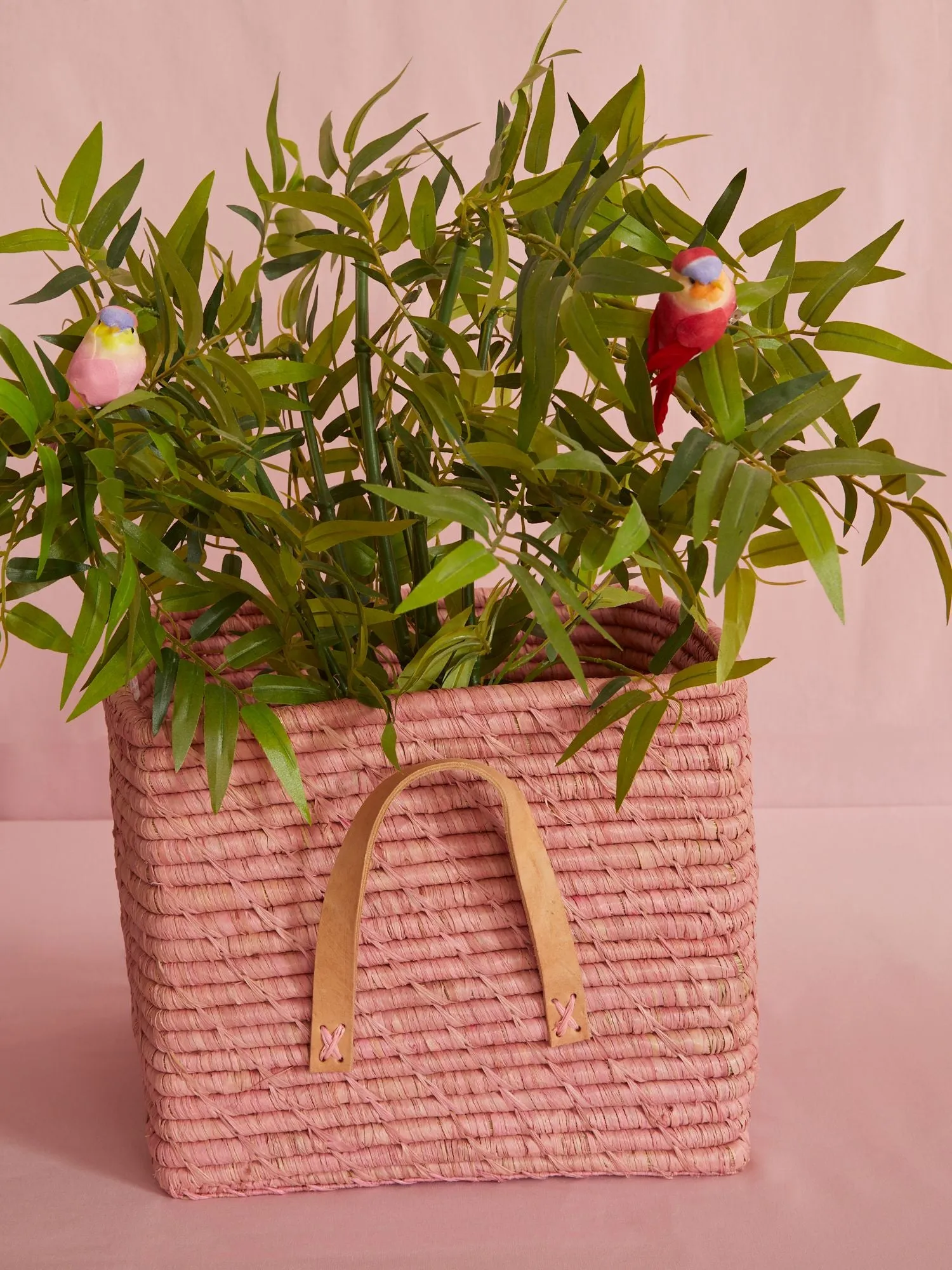 Raffia Storage Basket - Soft Pink