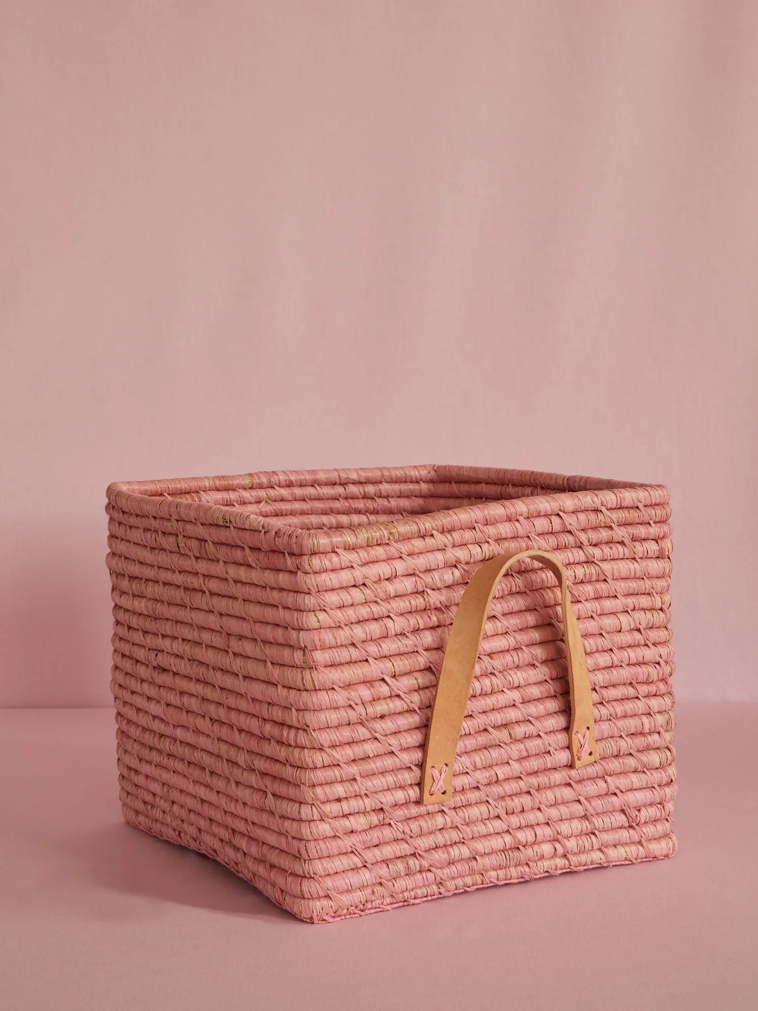 Raffia Storage Basket - Soft Pink