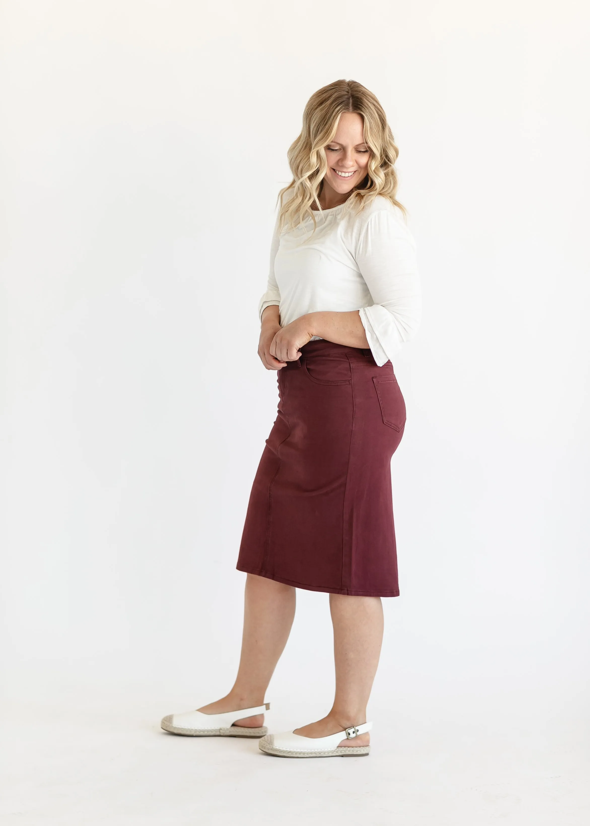 Remi Burgundy Denim Midi Skirt - FINAL SALE