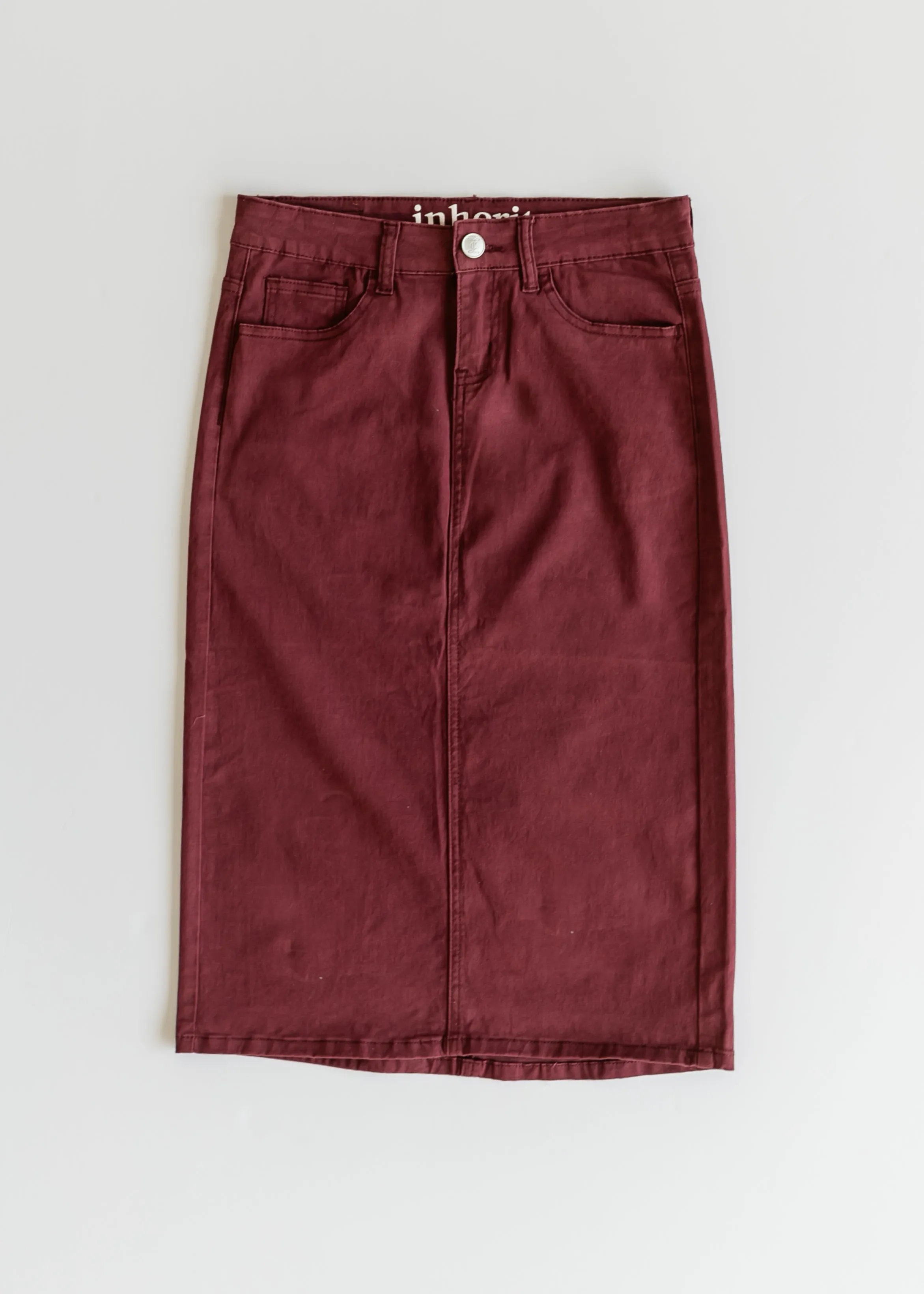 Remi Burgundy Denim Midi Skirt - FINAL SALE