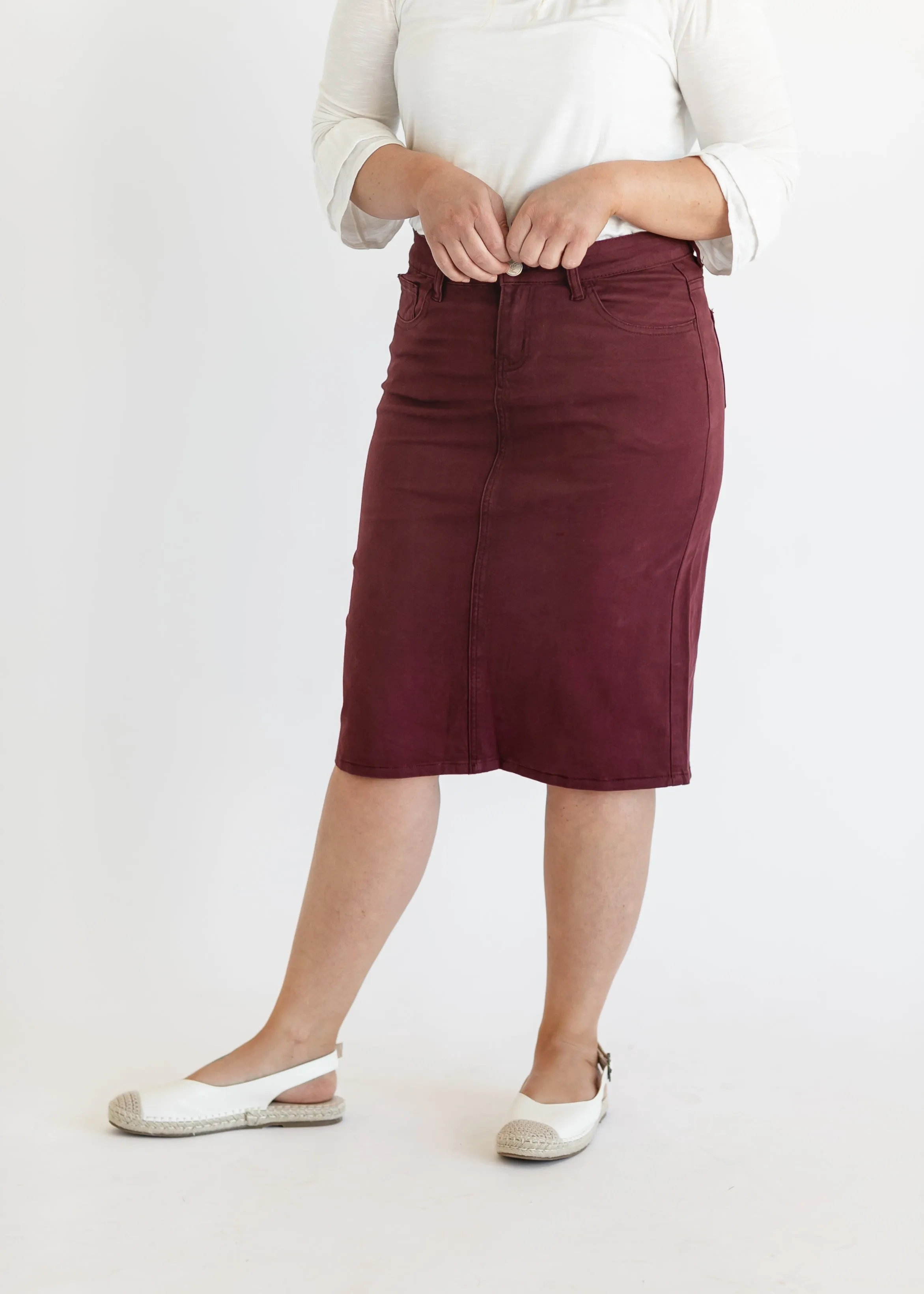 Remi Burgundy Denim Midi Skirt - FINAL SALE