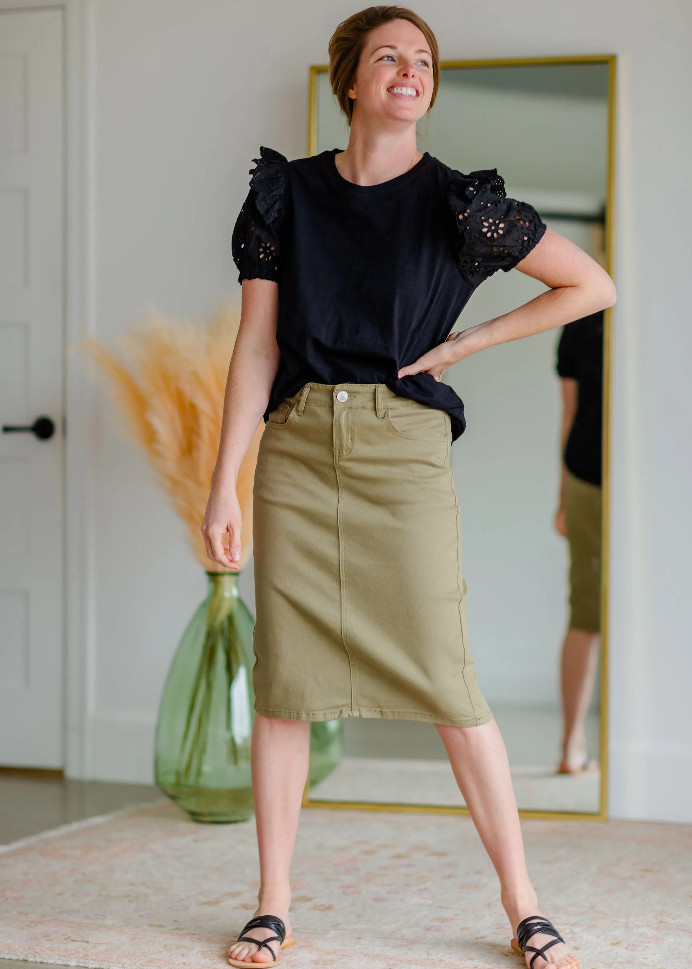 Remi Moss Olive Denim Midi Skirt - FINAL SALE