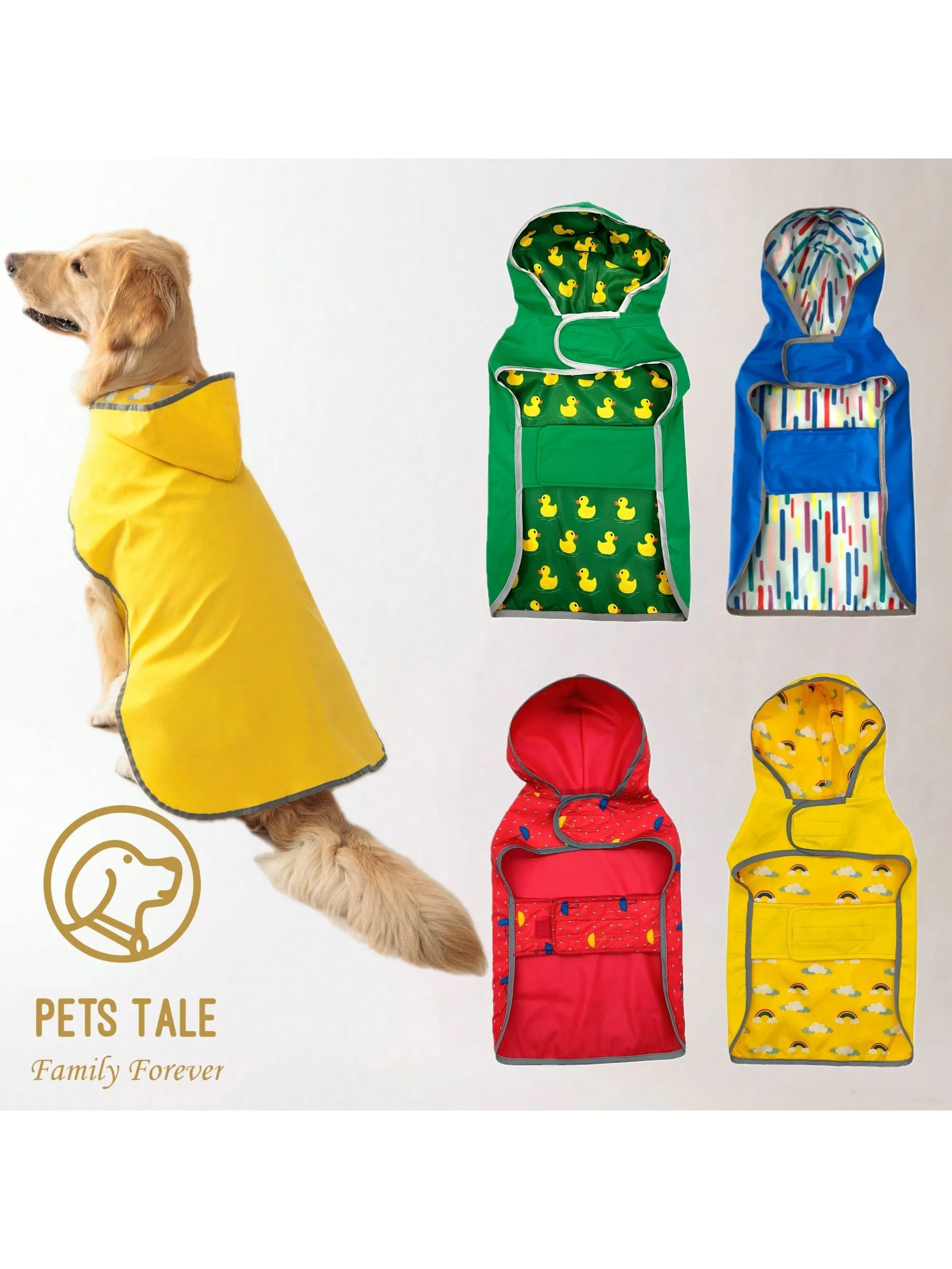 Reversible Waterproof Dog Raincoat - Yellow Double Layer Coat