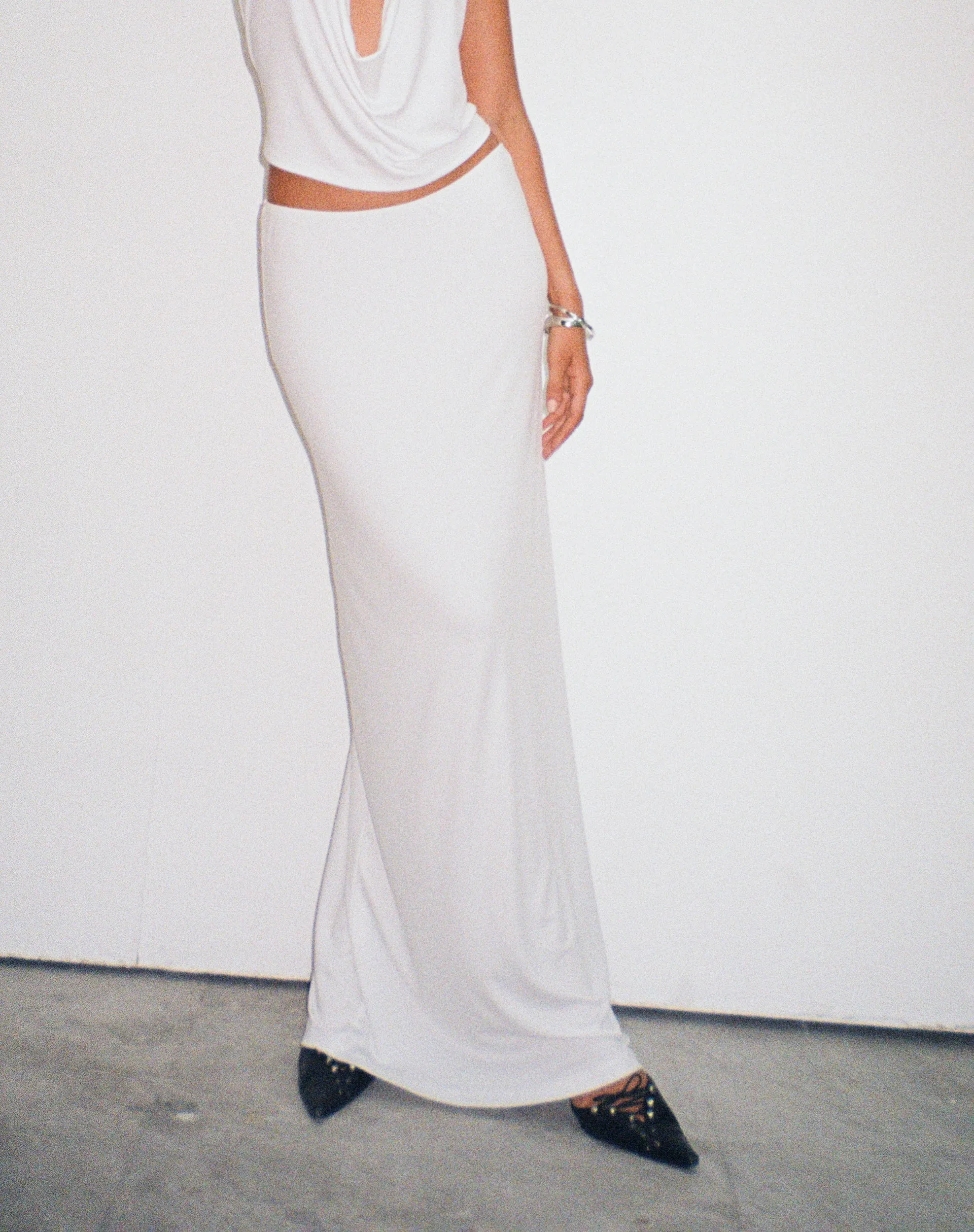 Rim Jersey Maxi Skirt in Ivory