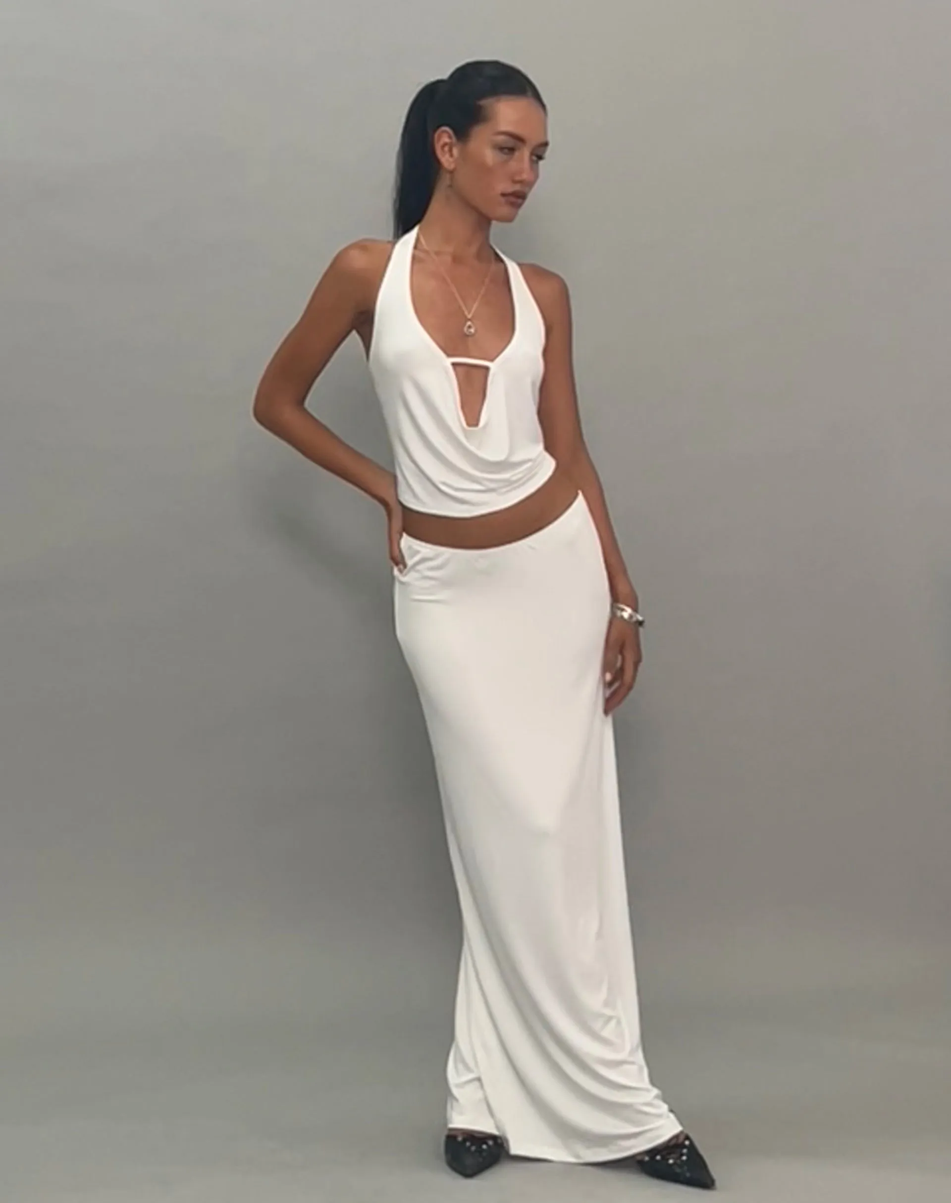 Rim Jersey Maxi Skirt in Ivory