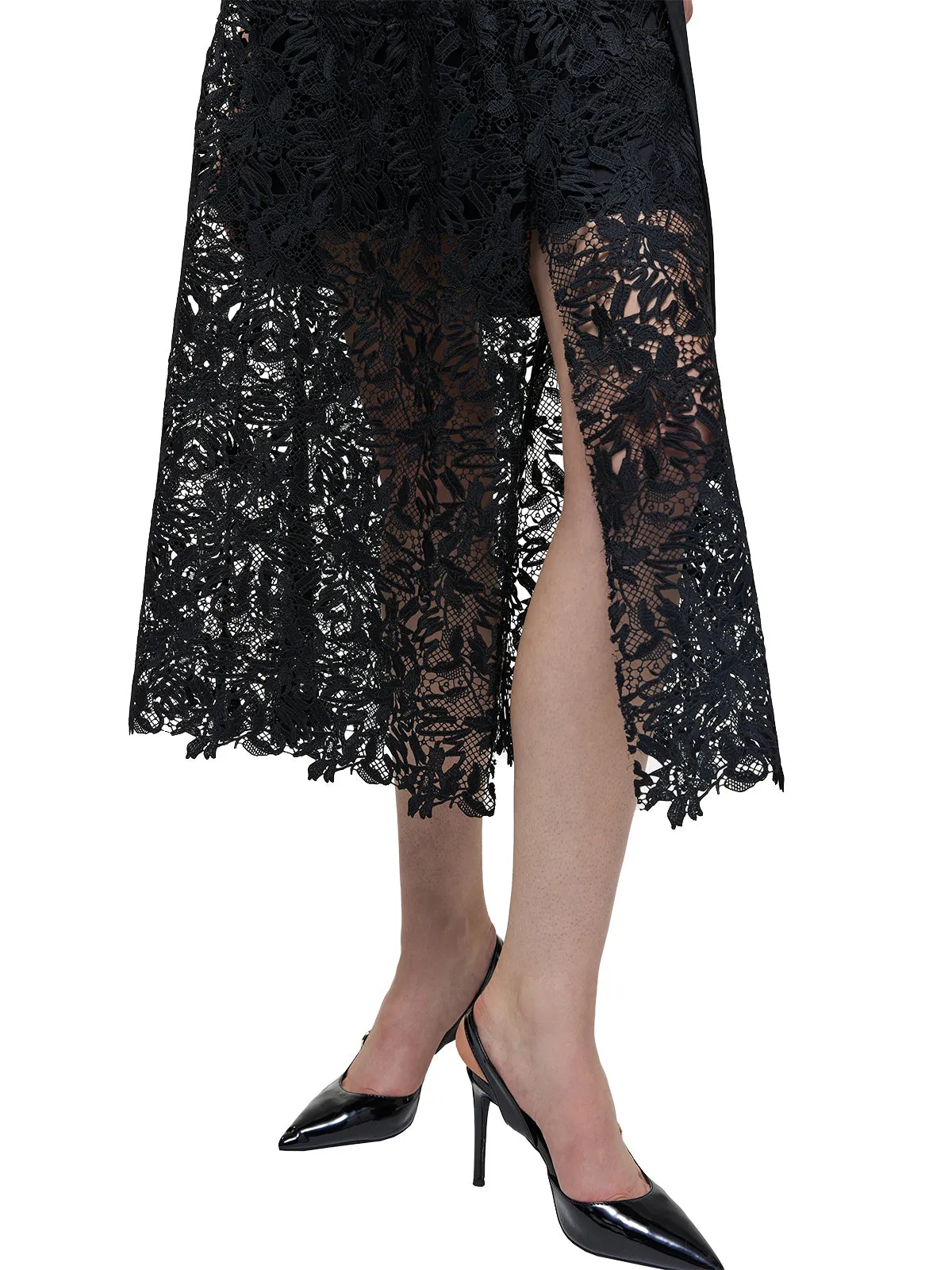 Semi Sheer Lace Midi Cargo Skirt