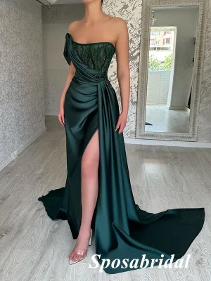 Sexy Soft Satin Sweetheart Side Slit Mermaid Long Prom Dresses With Applique, PD3779