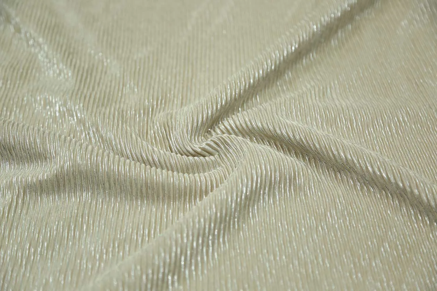 Silver Foil on Beige Foil Print Pleated Knit Fabric